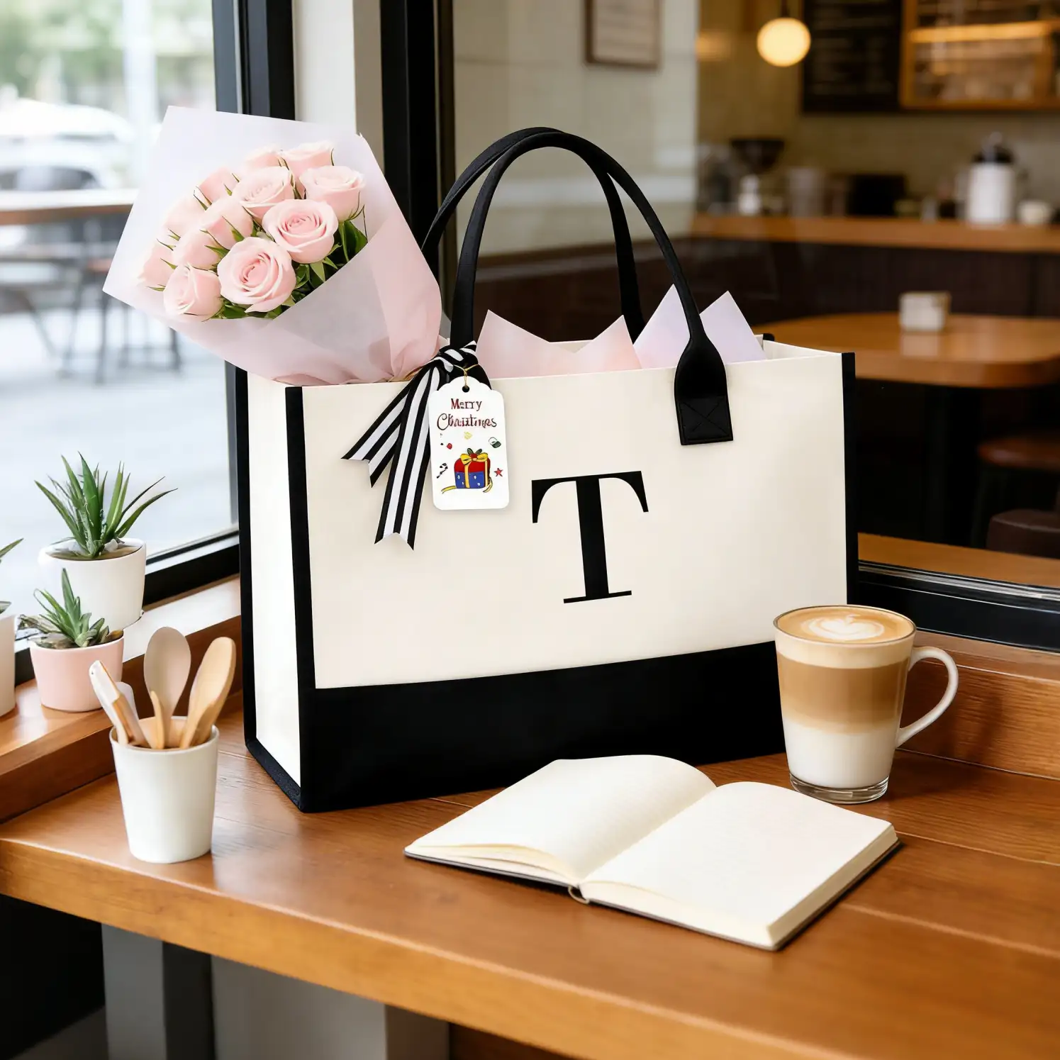 bagail-personalized-initial-tote-bag-custom-monogram-canvas-tote-for-women-teach image 3