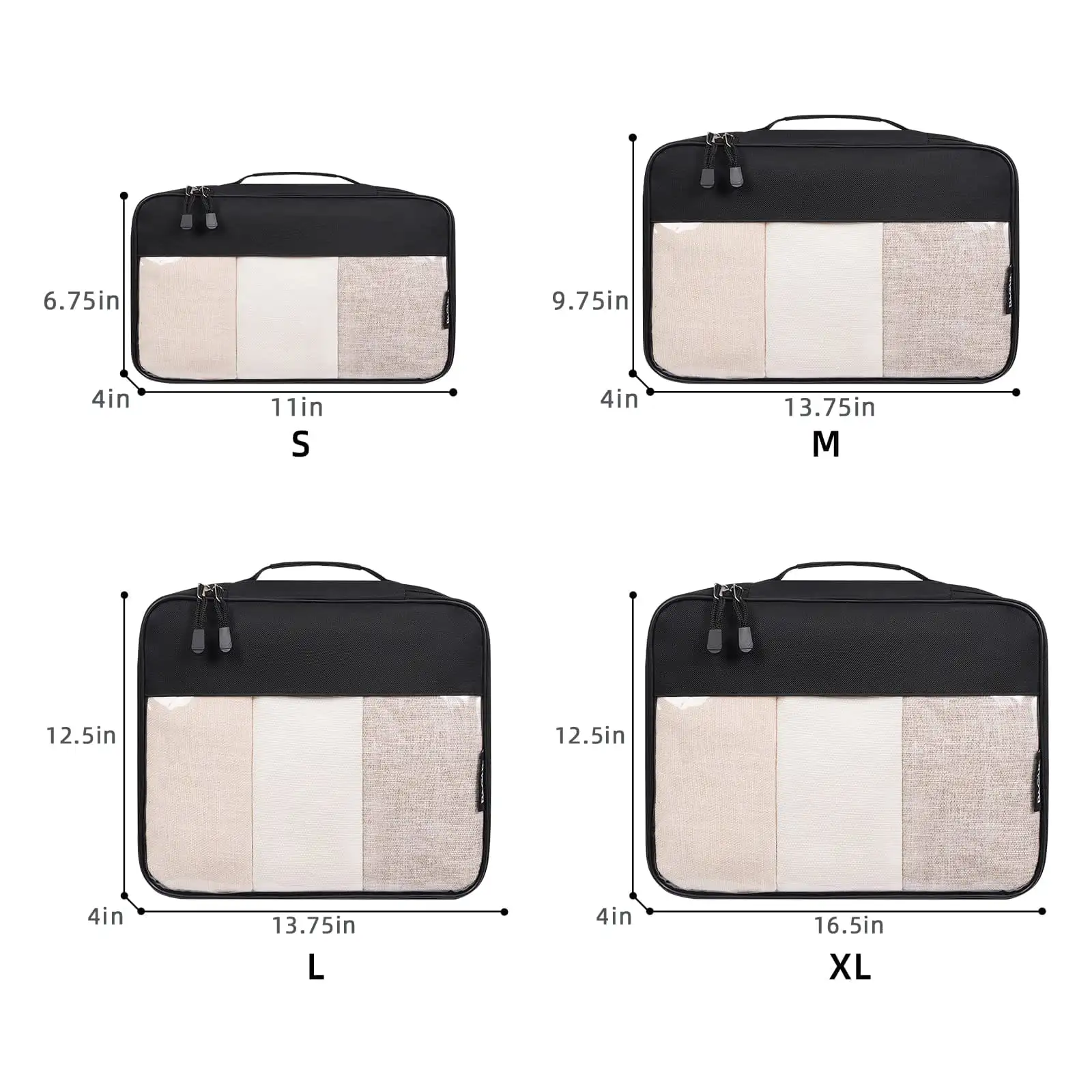 bagail-clear-packing-cubes-4-set-beige-see-through-travel-organizers-for-luggage image 2