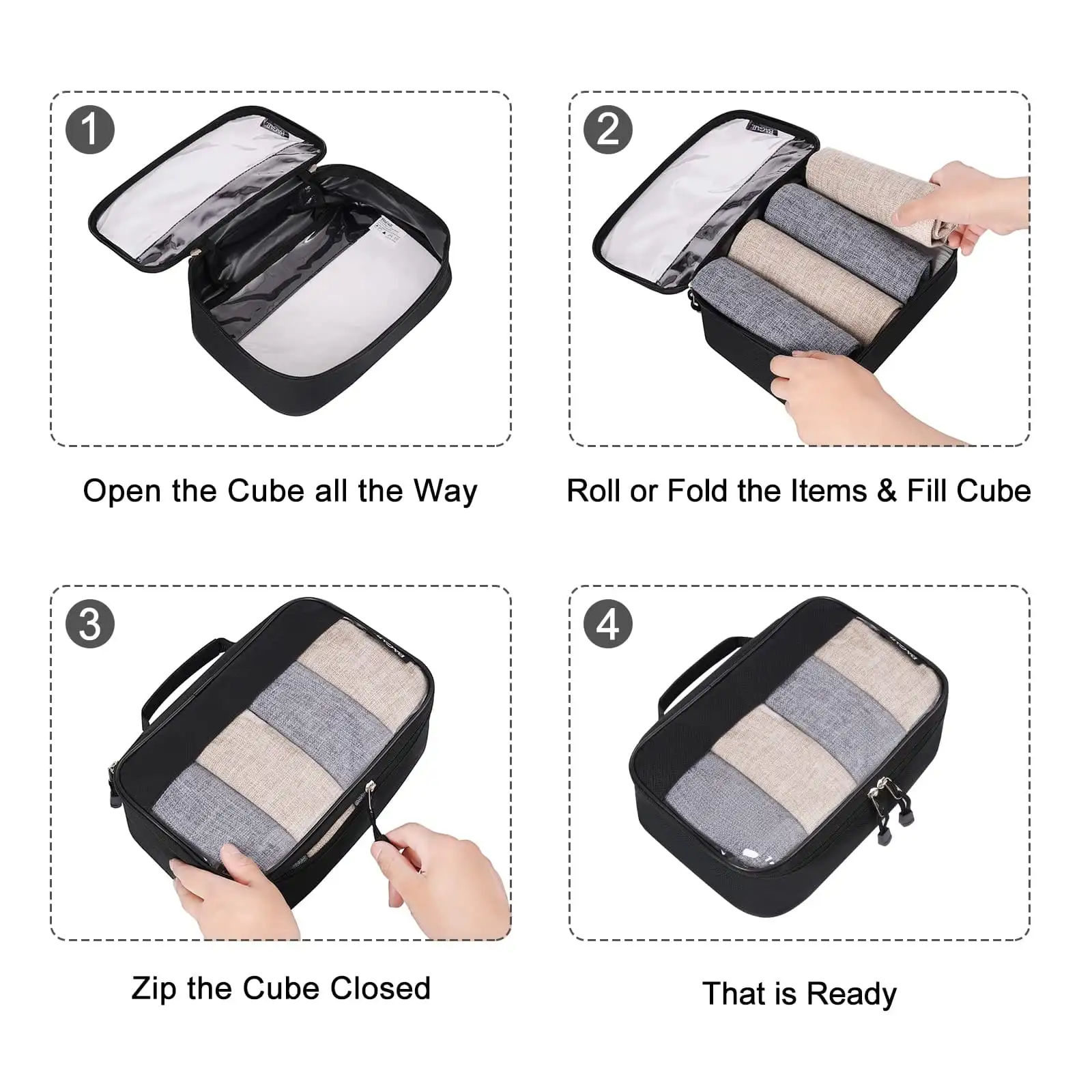 bagail-clear-packing-cubes-4-set-beige-see-through-travel-organizers-for-luggage image 3