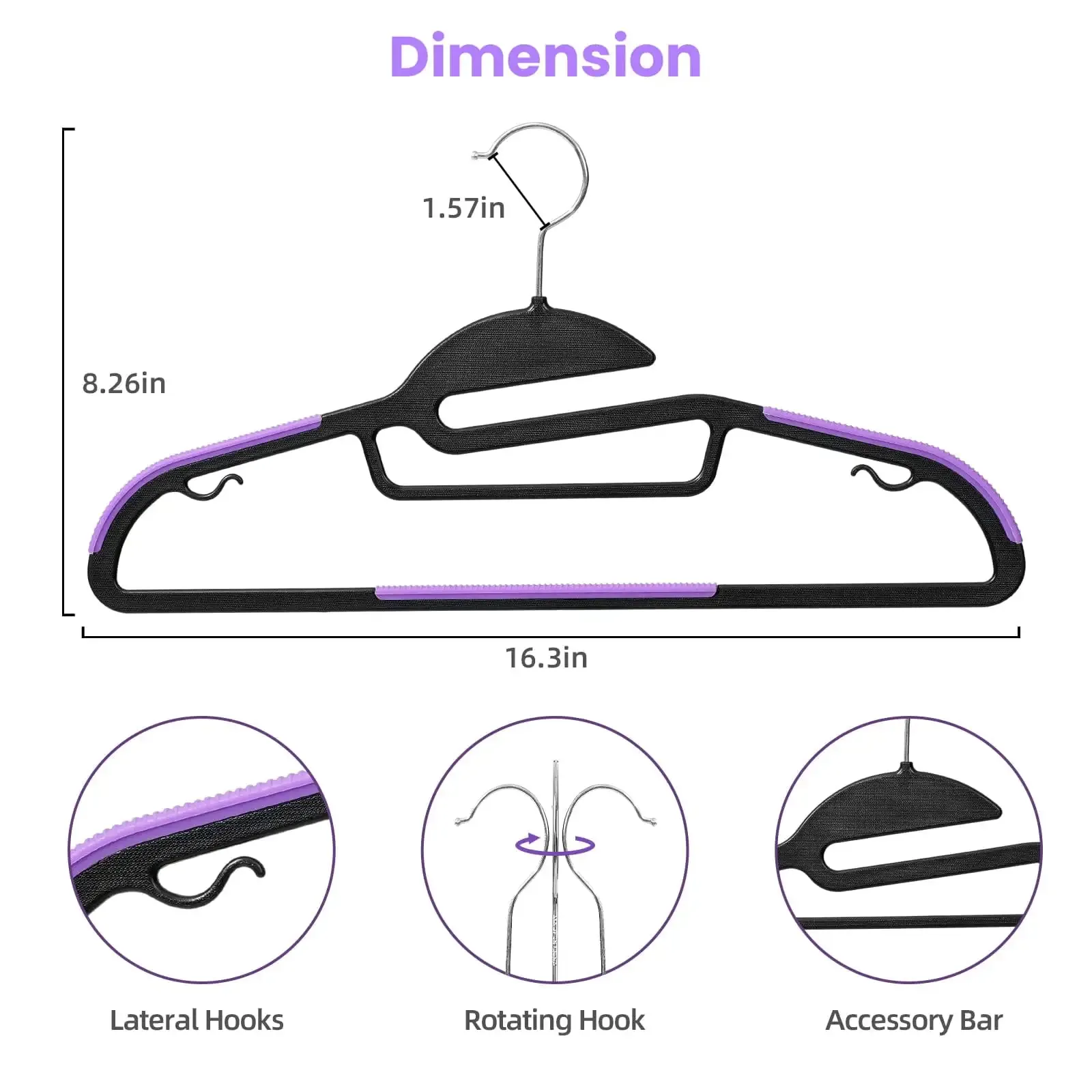 bagail-non-slip-plastic-hangers-50-pack-0-2-thick-360-swivel-hook-space-saving-c image 5