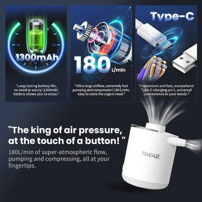 bagail-portable-vacuum-pump-with-light-1300mah-rechargeable-for-compression-bags image 3