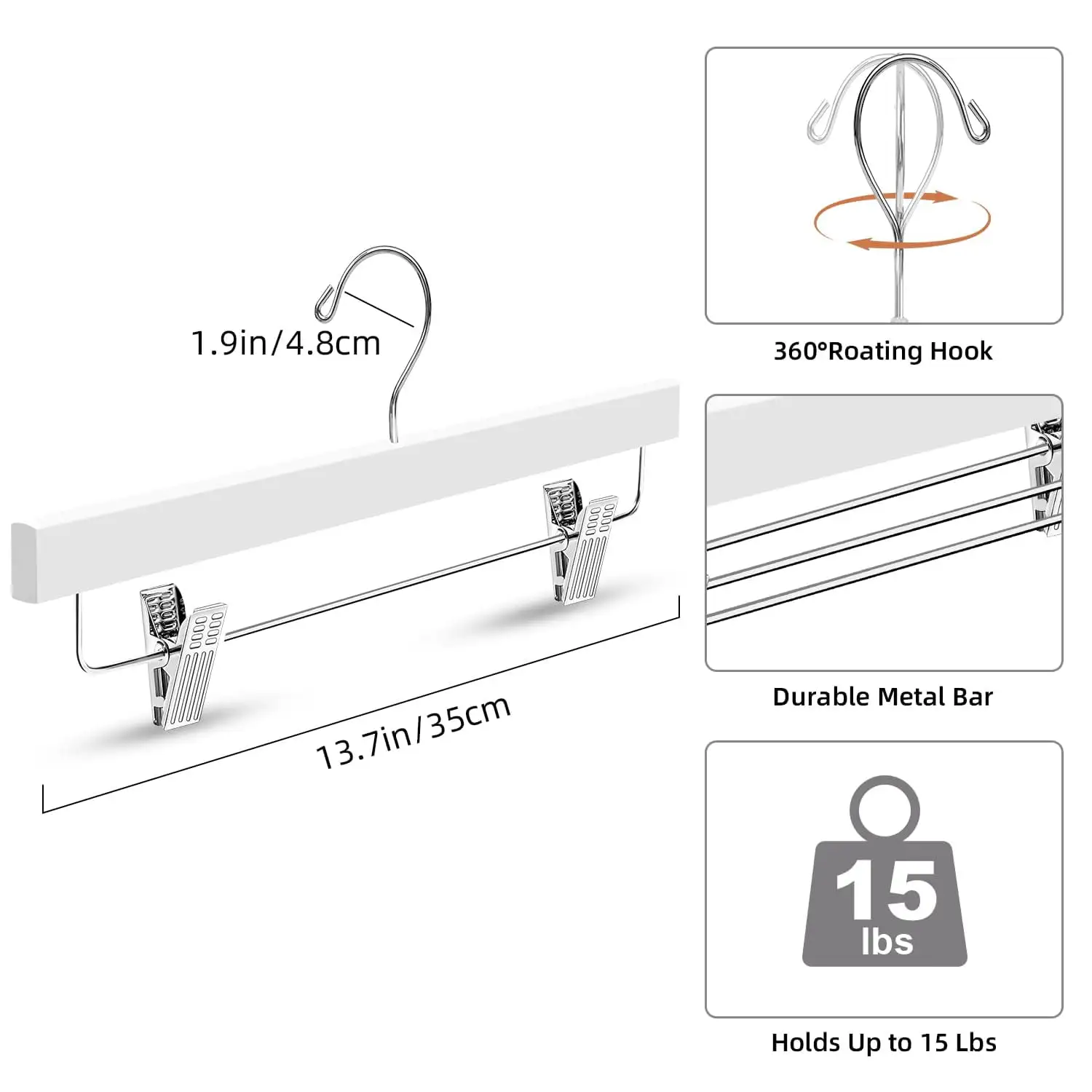 bagail-wooden-pants-hangers-with-adjustable-clips-360-swivel-hook-anti-rust-10-p image 4