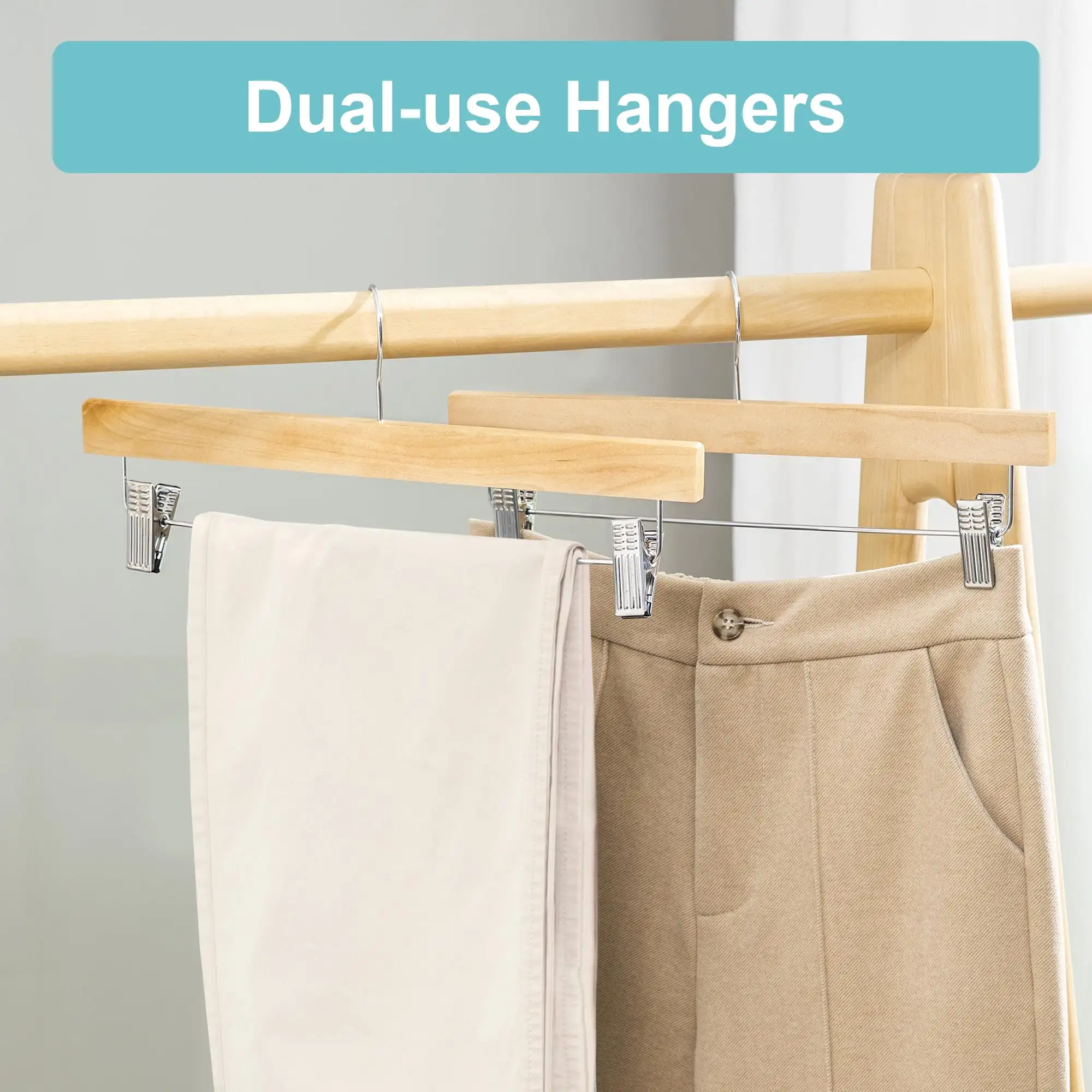 bagail-wooden-pants-hangers-with-adjustable-clips-360-swivel-hook-anti-rust-10-p image 5