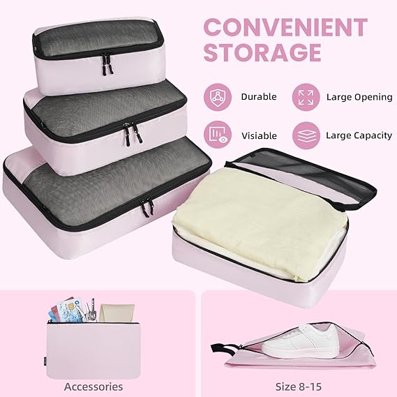 bagail-9-set-half-mesh-packing-cubes-with-makeup-bag-laundry-bag-shoe-bag-zipper image 5