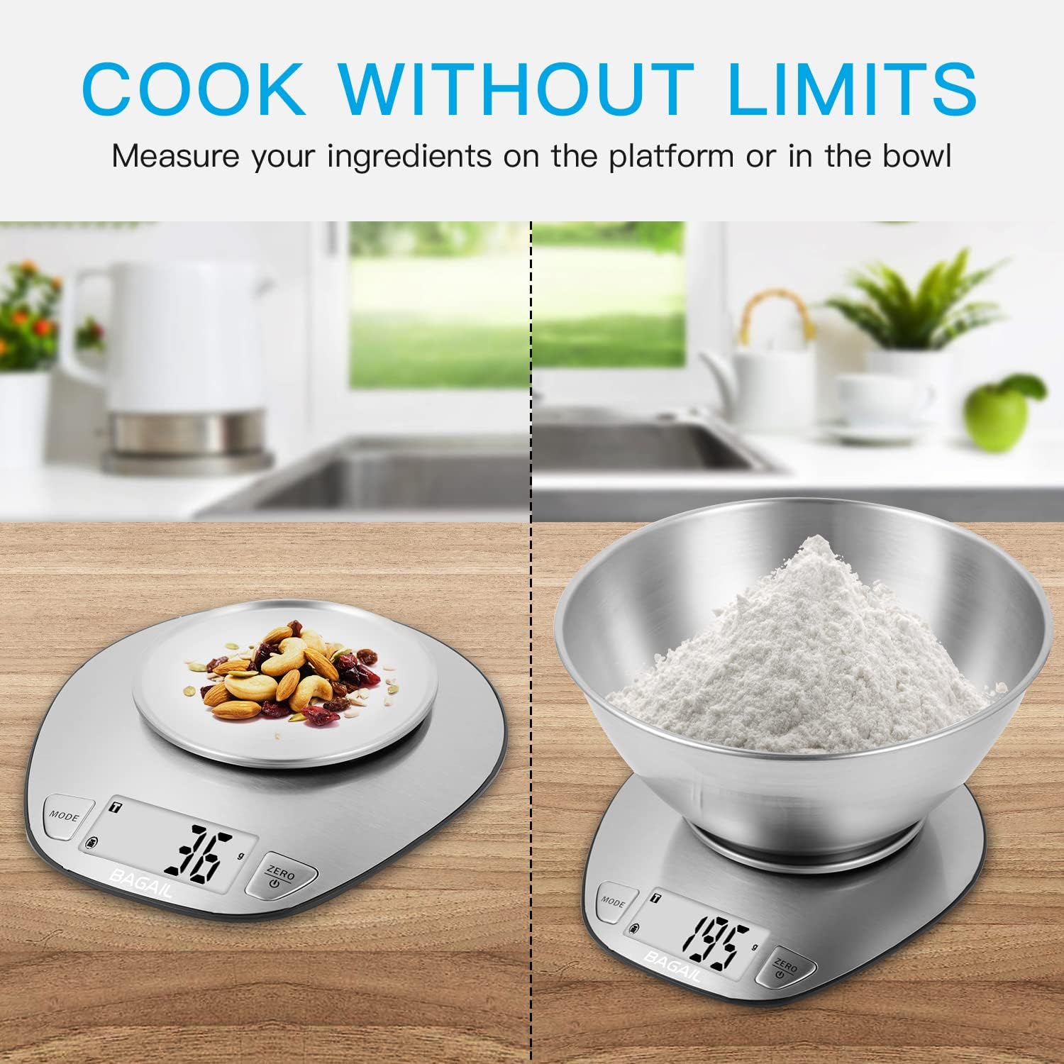 bagail-basics-digital-kitchen-scale-large-clear-display-stainless-steel-mixing-b image 3