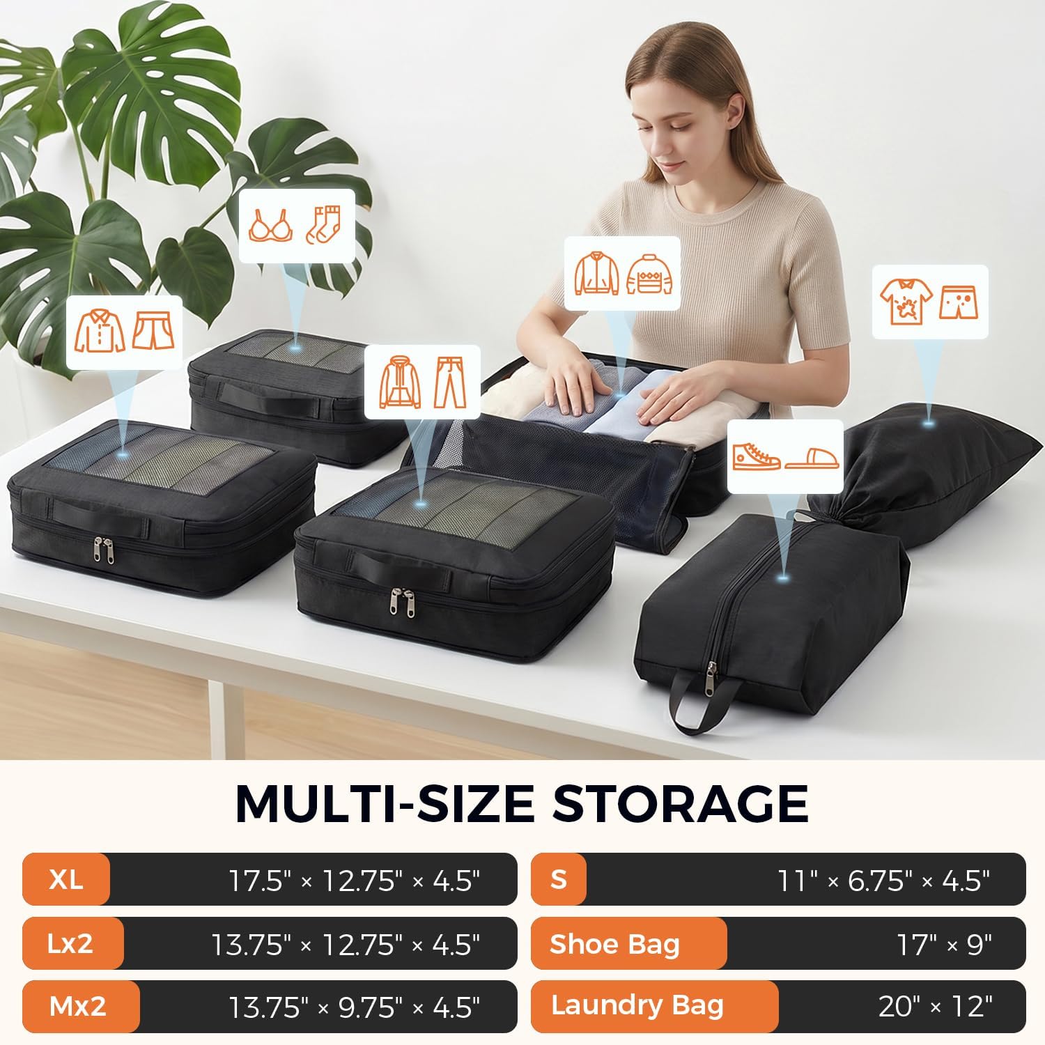 bagail-8-set-compression-packing-cubes-with-shoe-bag-laundry-bag image 4