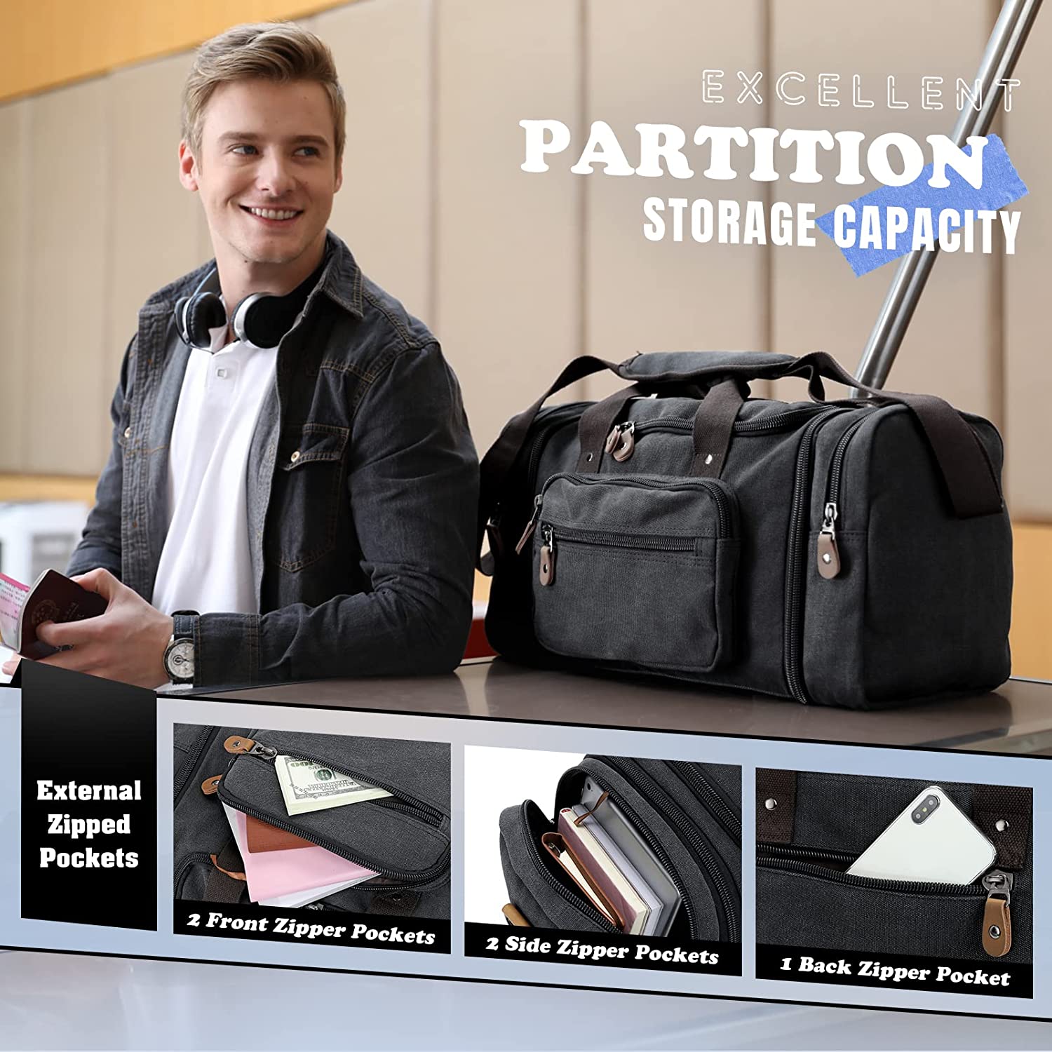 gonex-60l-canvas-duffle-bag image 3