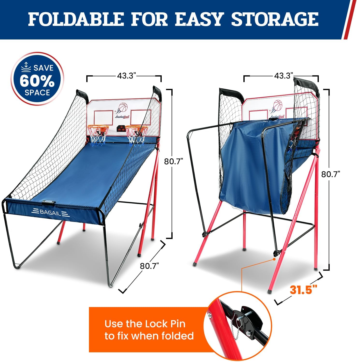 bagail-basketball-shooting-game-foldable-arcade-with-8-game-modes-electronic-sco image 2