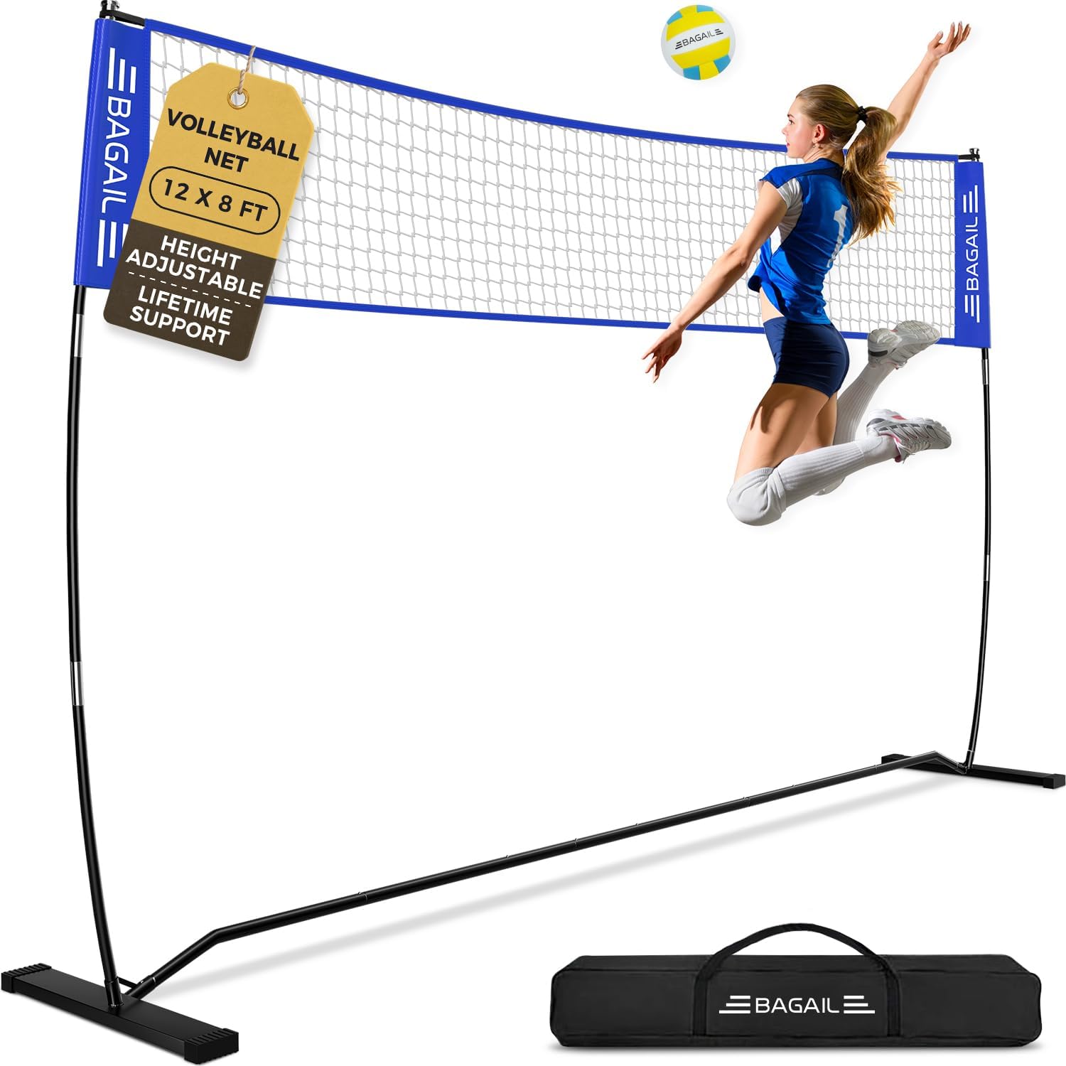 bagail-portable-freestanding-volleyball-net-set-12ft-or-20ft-adjustable-height image 1