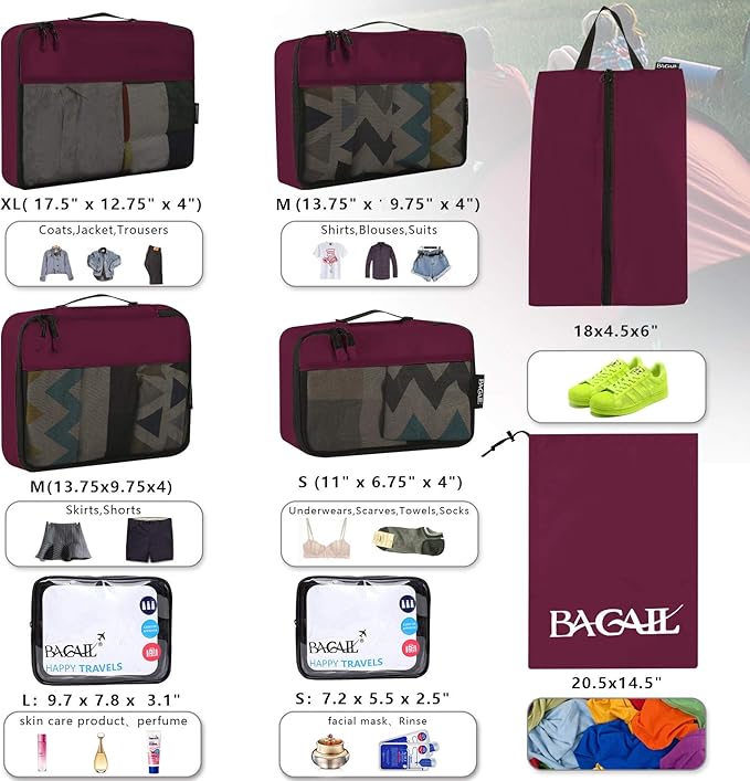 bagail-8-set-packing-cubes-luggage-packing-organizers-for-travel-suitcase-and-ca image 2