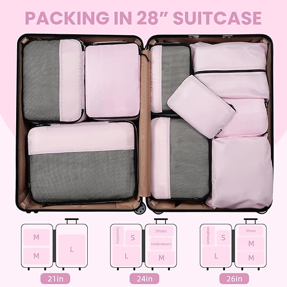 bagail-9-set-half-mesh-packing-cubes-with-makeup-bag-laundry-bag-shoe-bag-zipper image 7