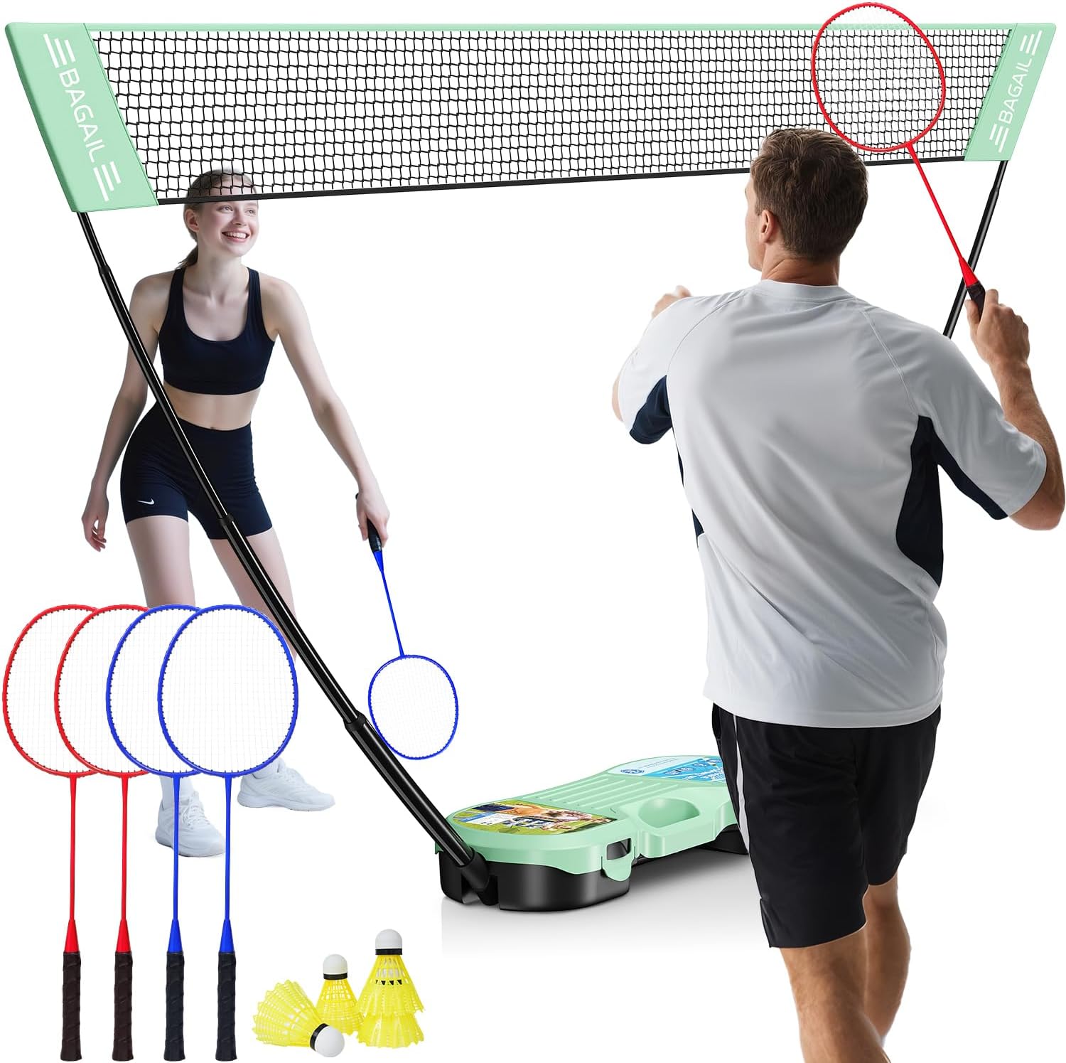 bagail-portable-badminton-net-set-pop-up-net-with-carry-case-complete-4-racket-s image 1