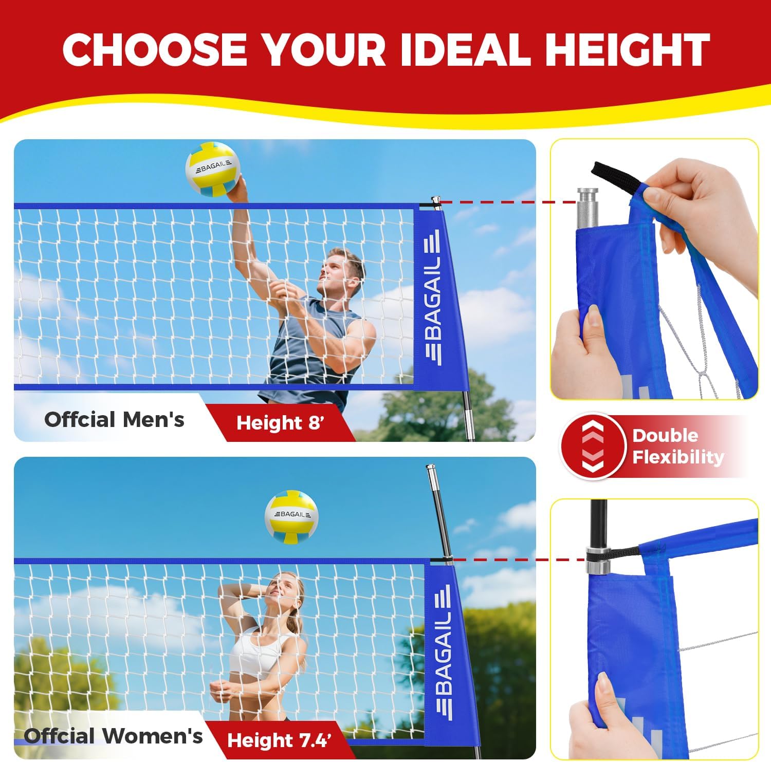 bagail-portable-freestanding-volleyball-net-set-12ft-or-20ft-adjustable-height image 3