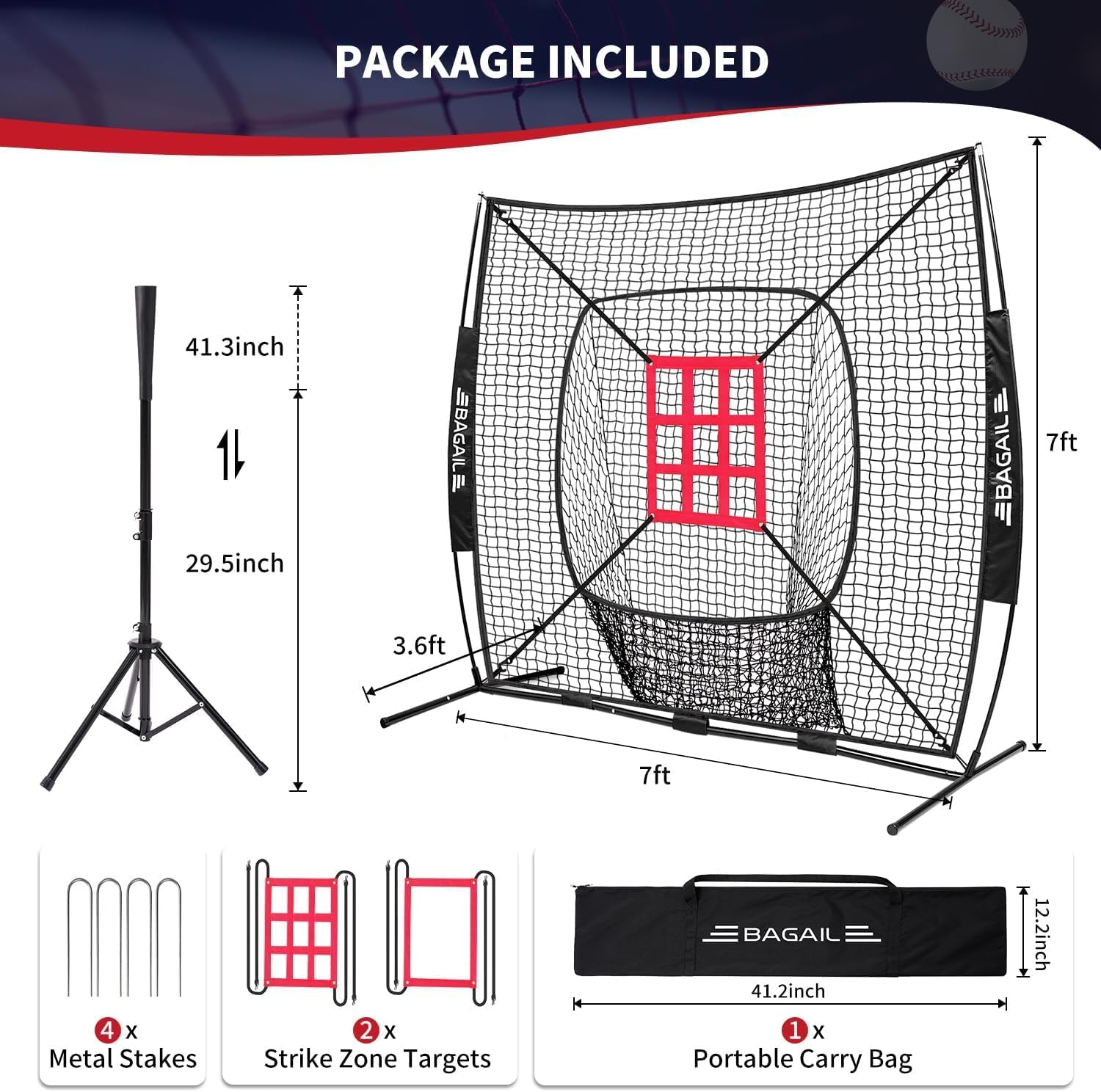 bagail-7x7-ft-extra-large-baseball-softball-training-net-with-batting-tee-heavy- image 3