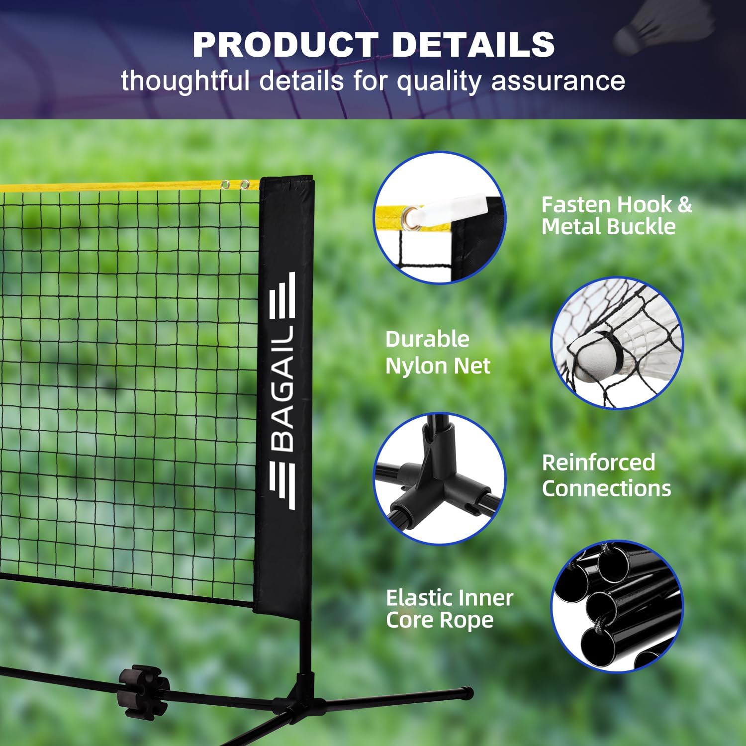 bagail-badminton-net-height-adjustable-kids-volleyball-net-foldable-nylon-net-10 image 4