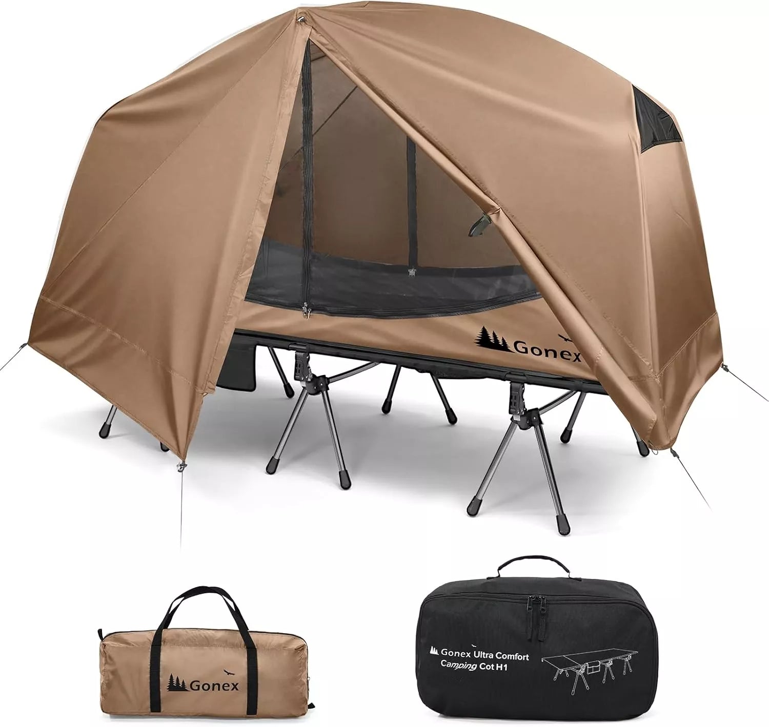 gonex-1-person-off-ground-folding-camping-cot-combo-extra-wide-with-integrated-t image 8
