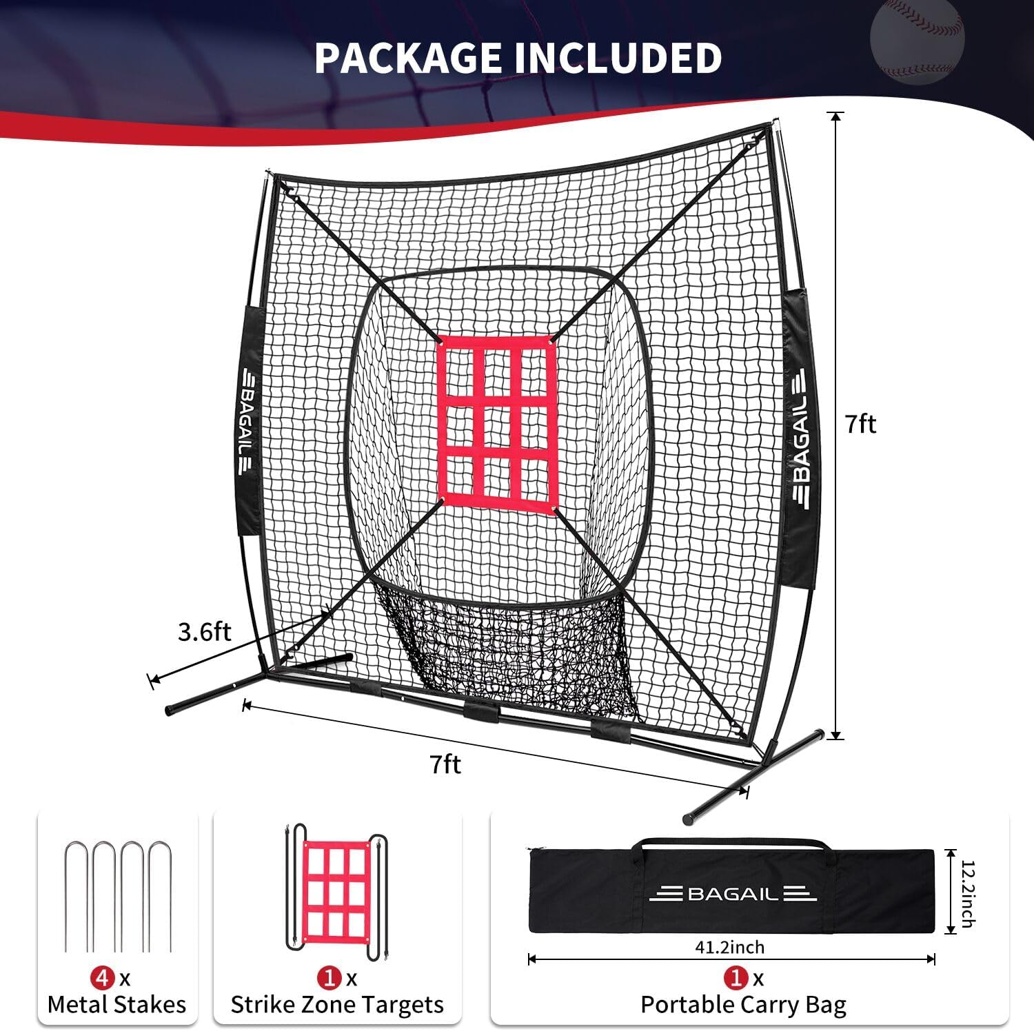 bagail-7x7-ft-baseball-softball-practice-net-with-bow-frame-for-batting-hitting- image 3