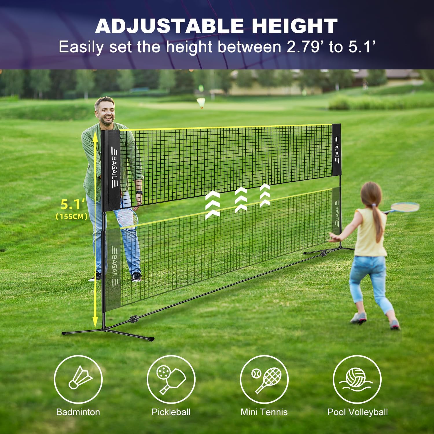 bagail-badminton-net-height-adjustable-kids-volleyball-net-foldable-nylon-net-10 image 2