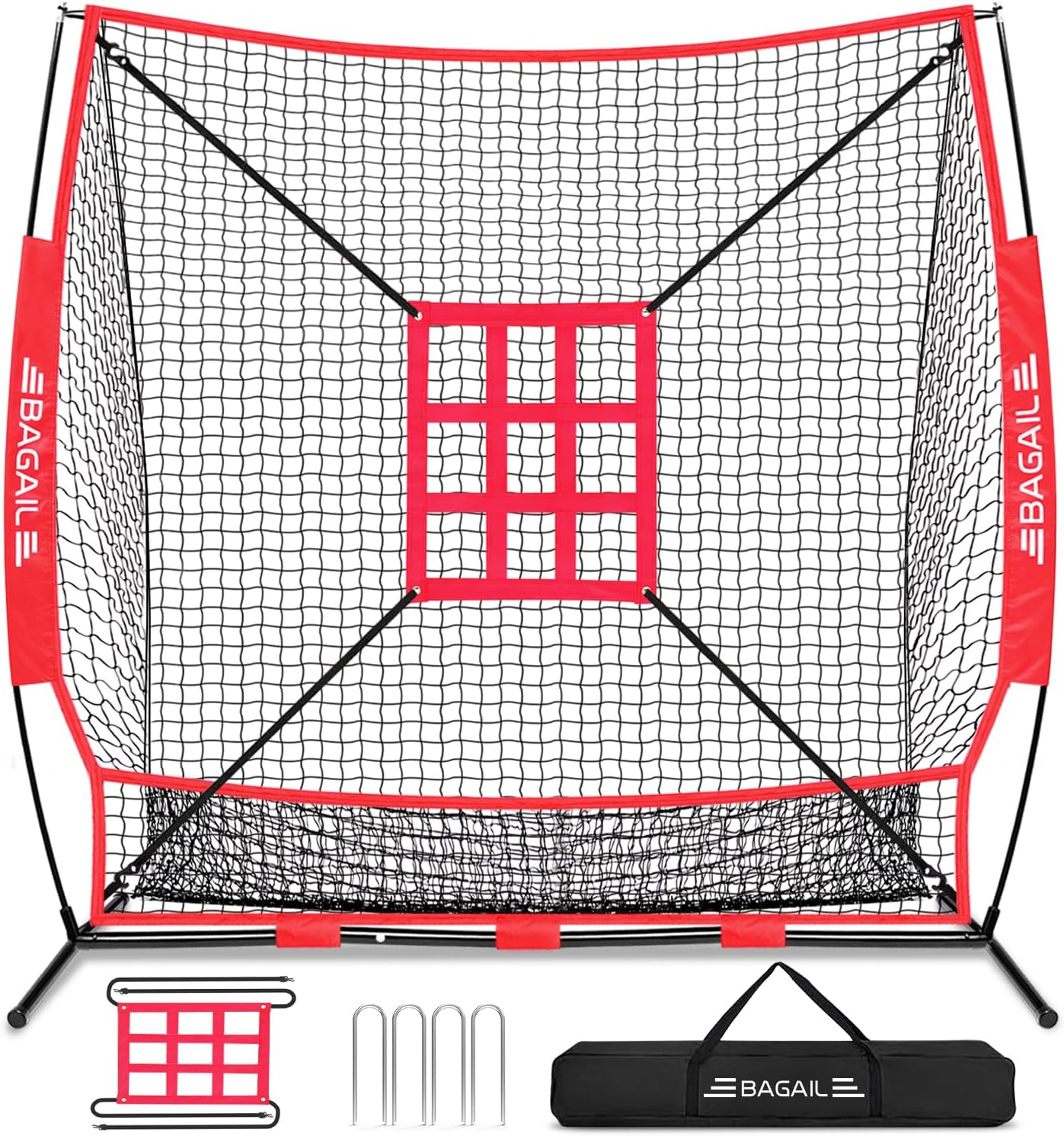 bagail-7x7-ft-baseball-softball-practice-net-with-bow-frame-for-batting-hitting- image 8