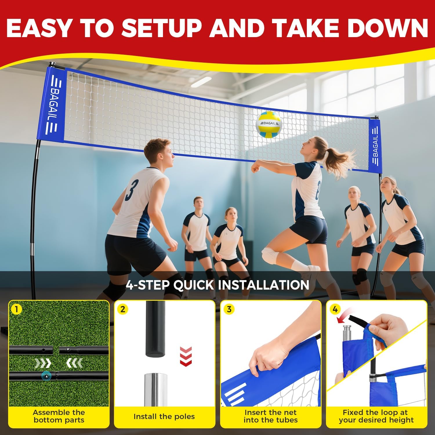bagail-portable-freestanding-volleyball-net-set-12ft-or-20ft-adjustable-height image 5
