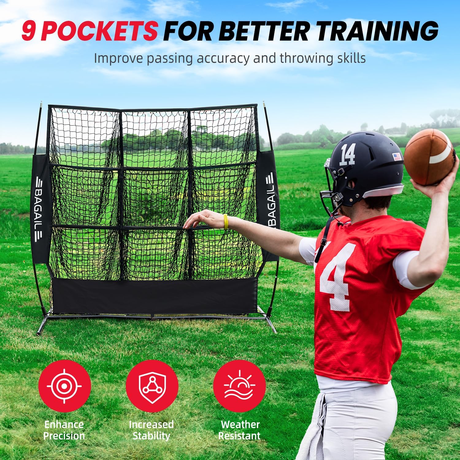 bagail-football-throwing-net-5-or-9-target-pockets-heavy-duty-portable-qb-accura image 2