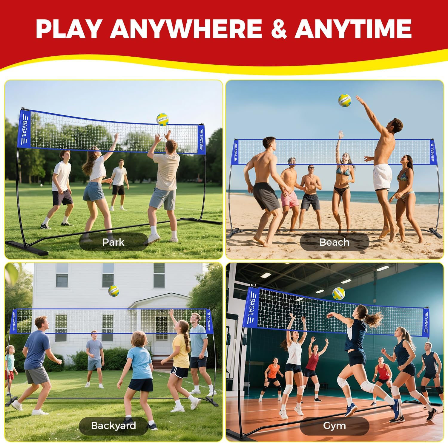 bagail-portable-freestanding-volleyball-net-set-12ft-or-20ft-adjustable-height image 7