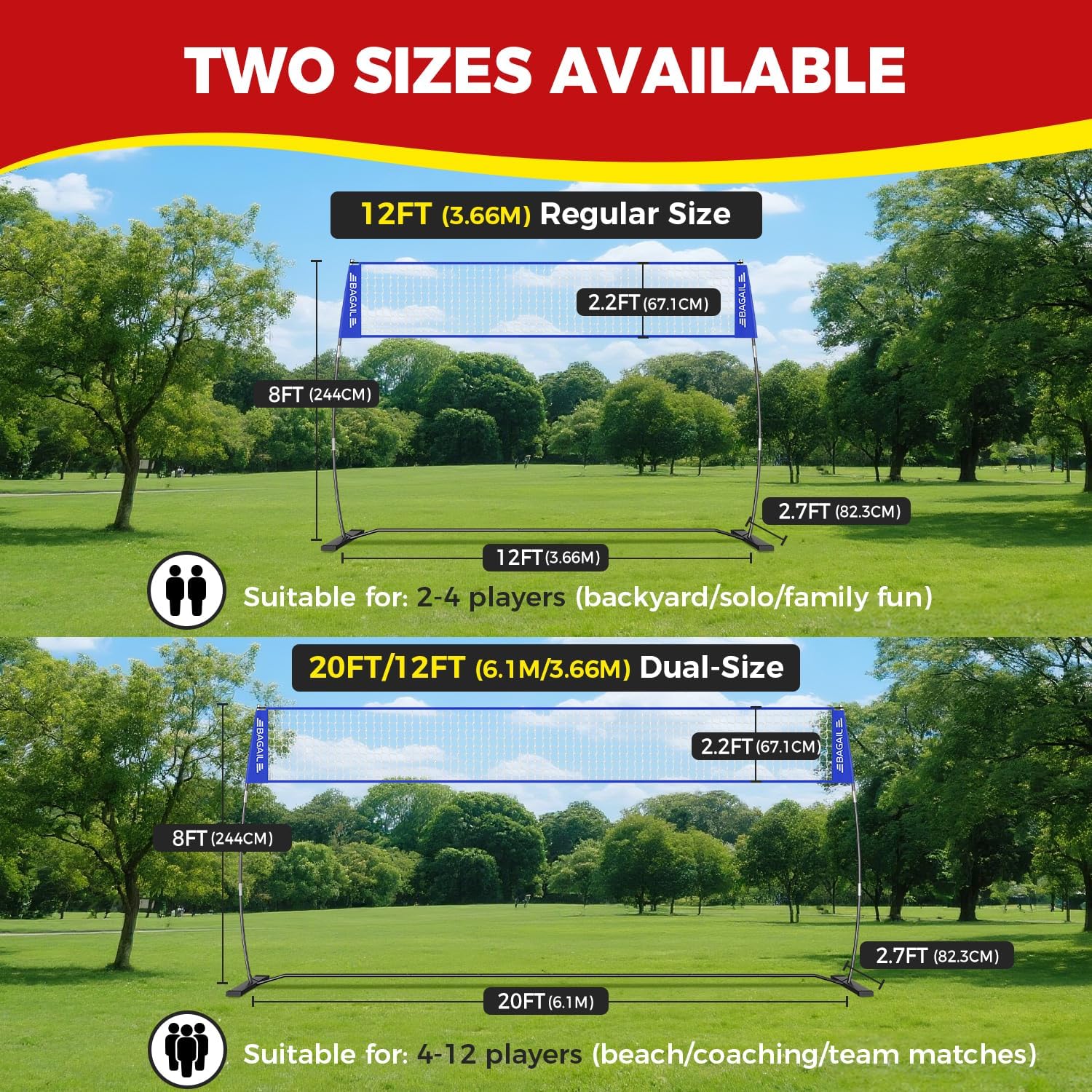 bagail-portable-freestanding-volleyball-net-set-12ft-or-20ft-adjustable-height image 4