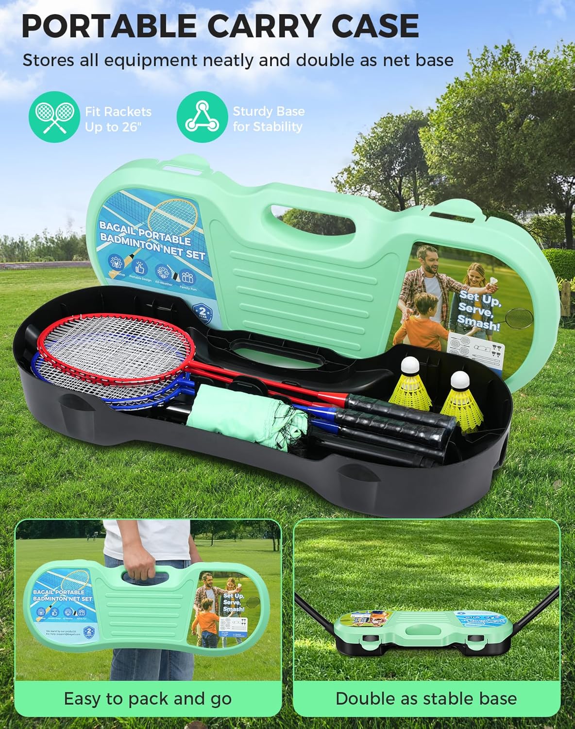 bagail-portable-badminton-net-set-pop-up-net-with-carry-case-complete-4-racket-s image 4