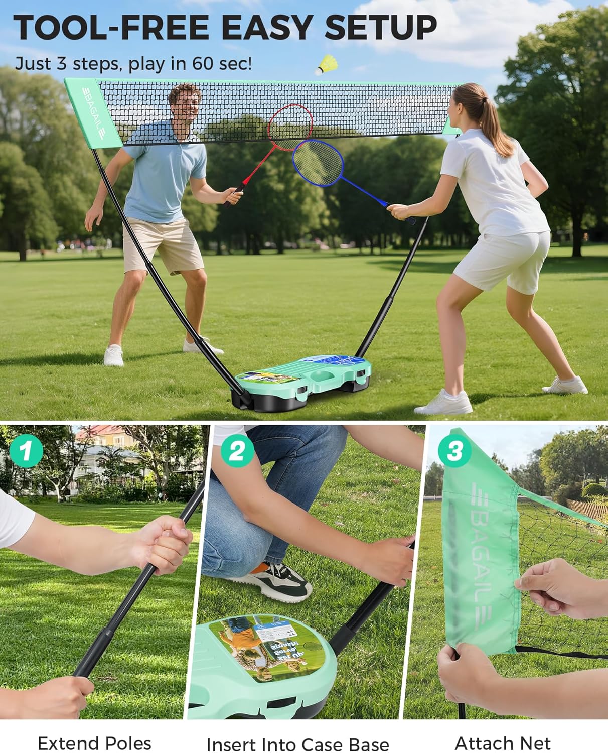 bagail-portable-badminton-net-set-pop-up-net-with-carry-case-complete-4-racket-s image 5
