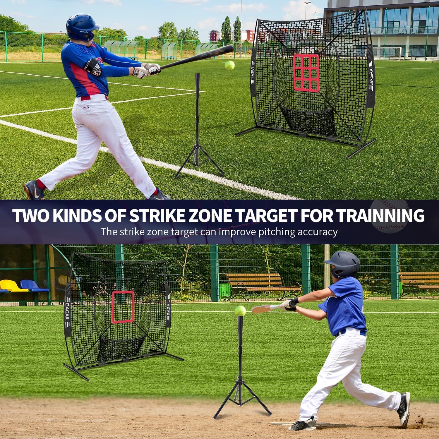 bagail-7x7-ft-extra-large-baseball-softball-training-net-with-batting-tee-heavy- image 6
