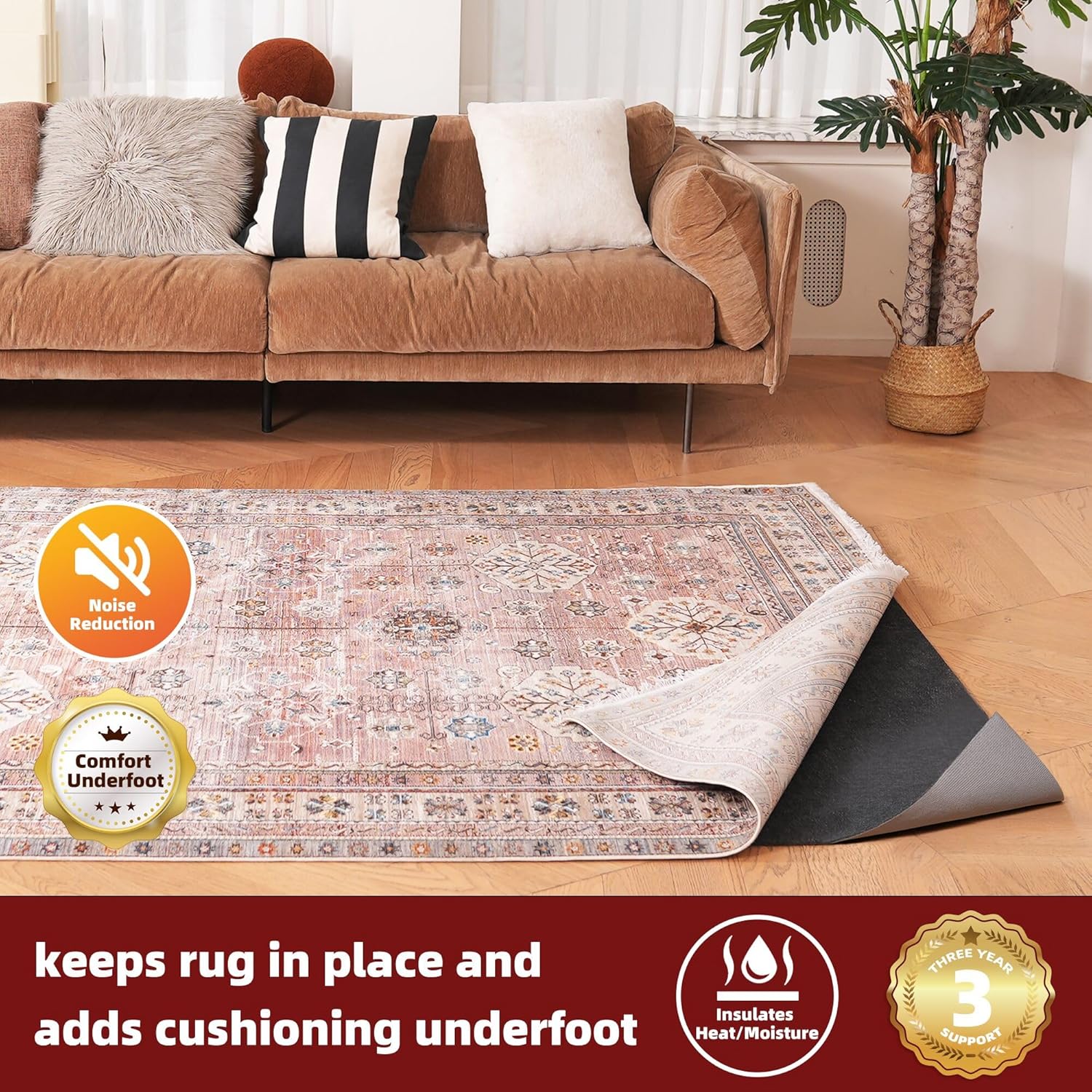 bagail-felt-and-natural-rubber-backing-rug-pad-non-slip-carpet-gripper-with-cush image 2