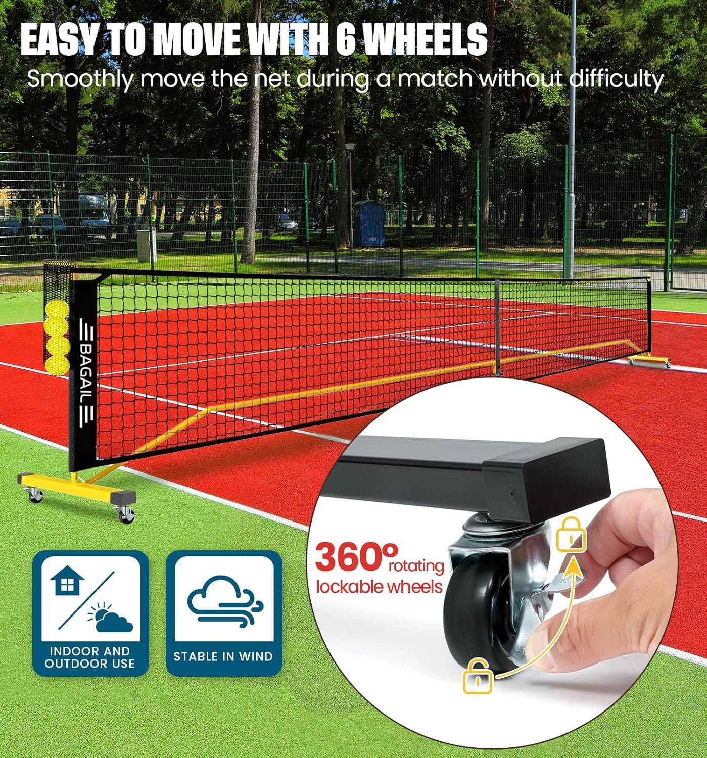bagail-portable-pickleball-net-set-22ft-regulation-size-with-ball-collector-4-ba image 3