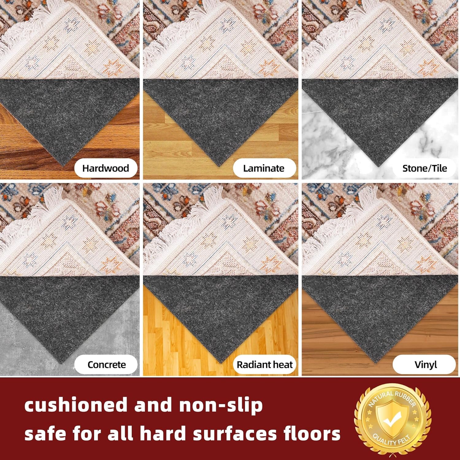 bagail-felt-and-natural-rubber-backing-rug-pad-non-slip-carpet-gripper-with-cush image 6