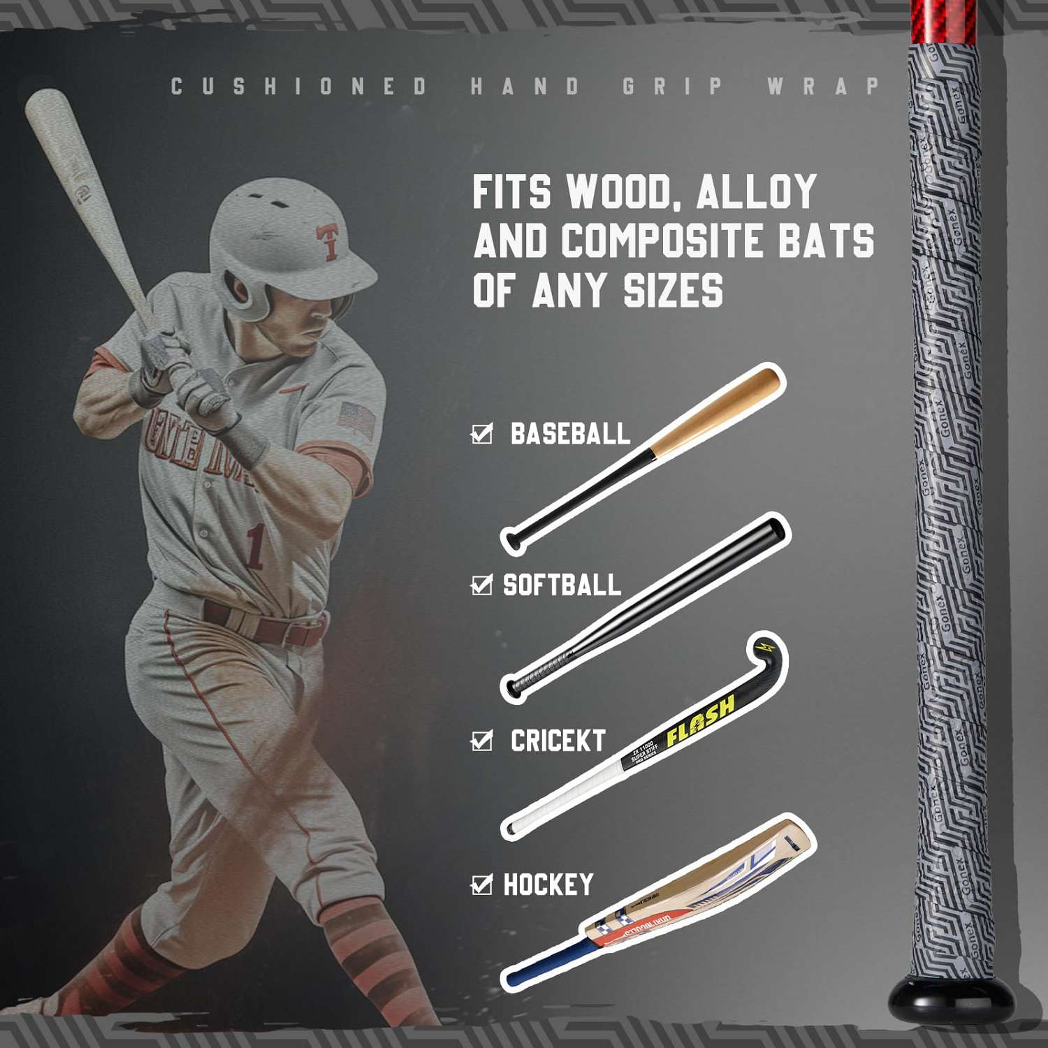 gonex-baseball-bat-grip-tape-non-slip-polymer-40-1-inches-customizable-fit image 3