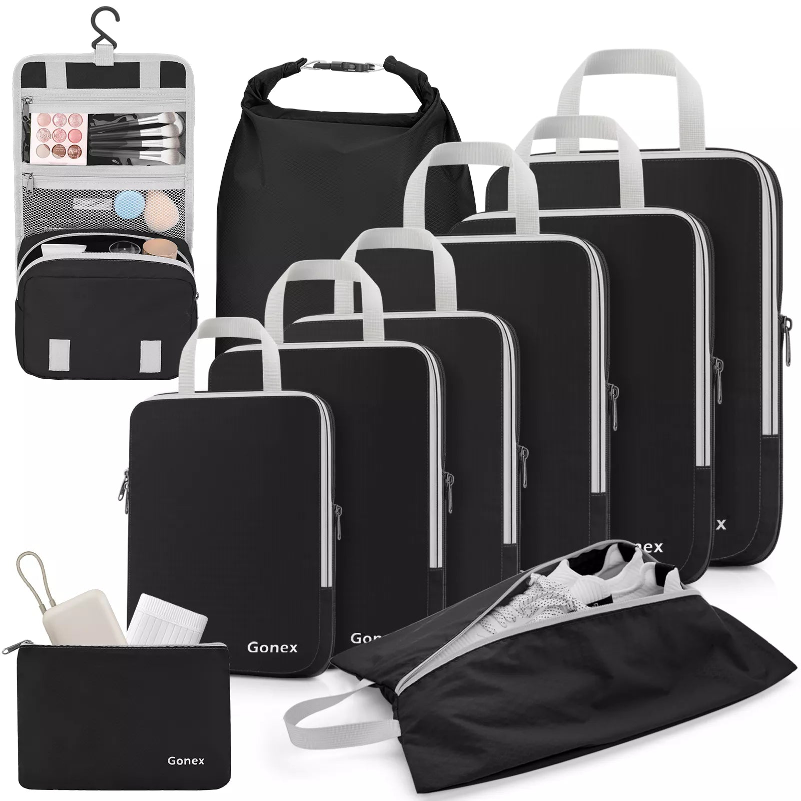 gonex-compression-packing-cubes-set-10-pcs-with-shoe-bag-laundry-bag-hanging-toi image 8
