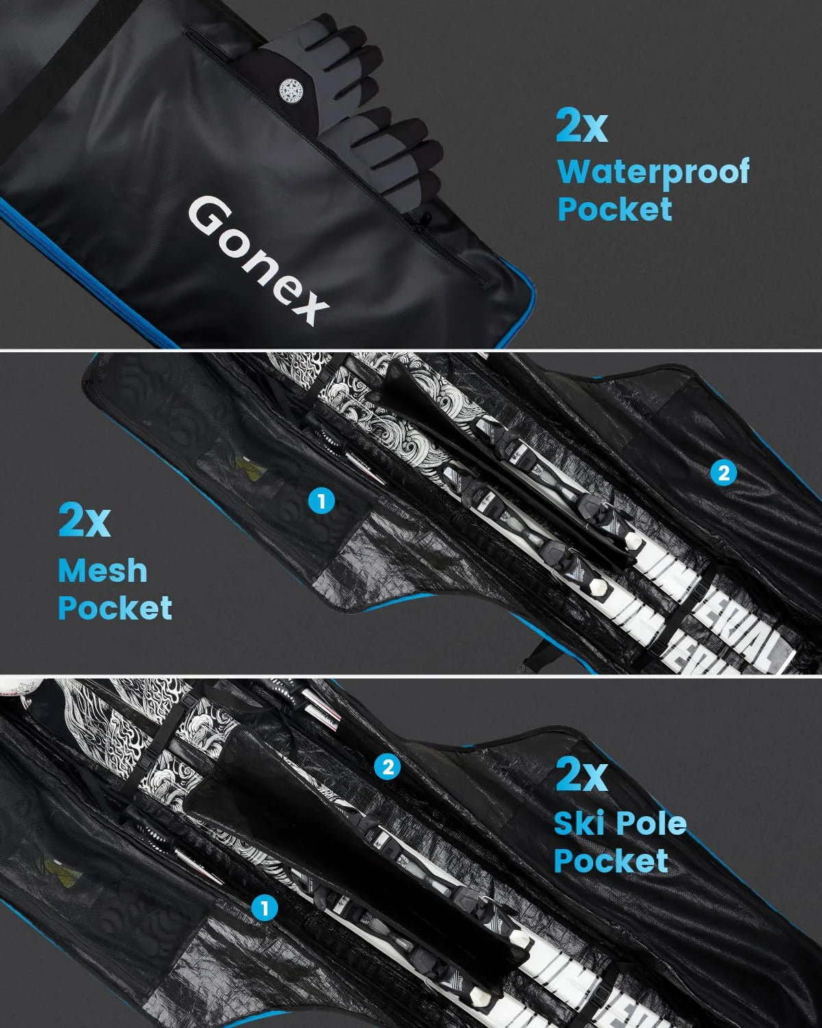 gonex-wheelie-snowboard-bag-with-10cm-wheels-175-190cm-adjustable image 5