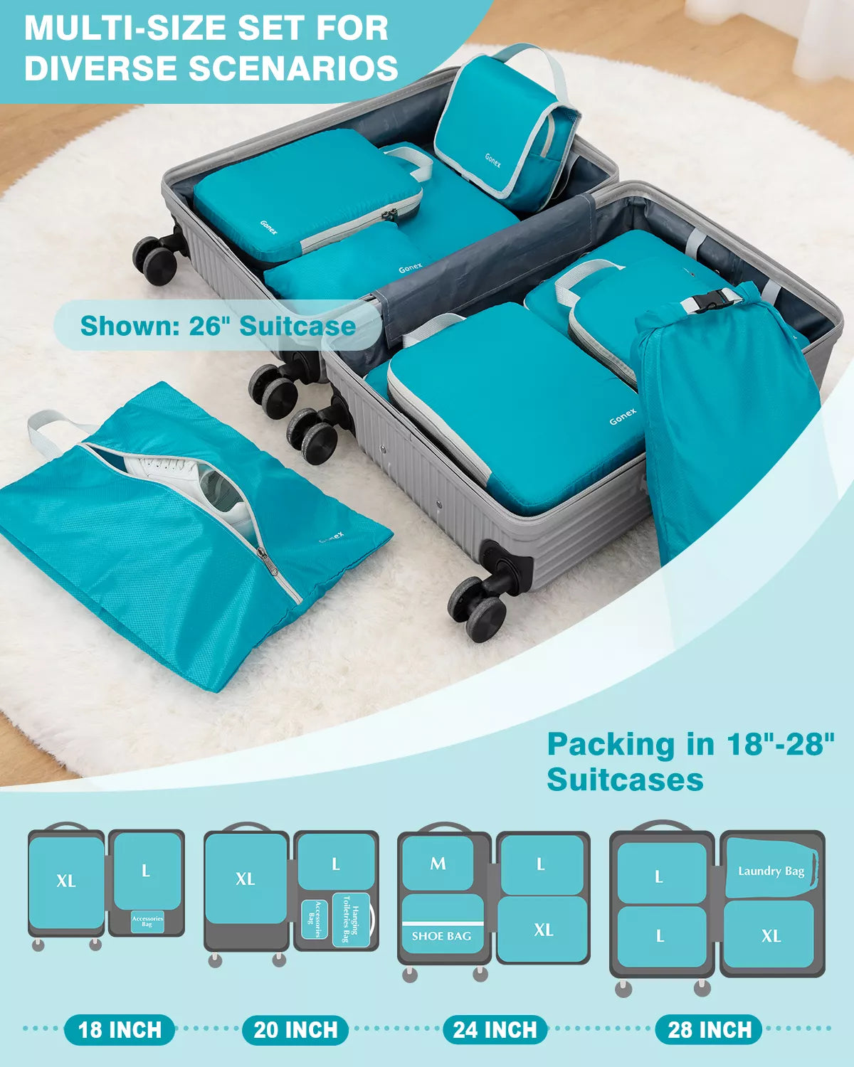 gonex-compression-packing-cubes-set-10-pcs-with-shoe-bag-laundry-bag-hanging-toi image 4