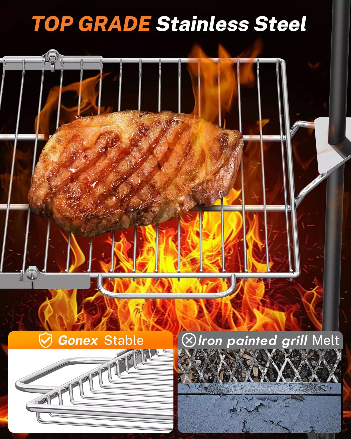gonex-portable-folding-swivel-campfire-grill-grate-stainless-steel-with-storage- image 4