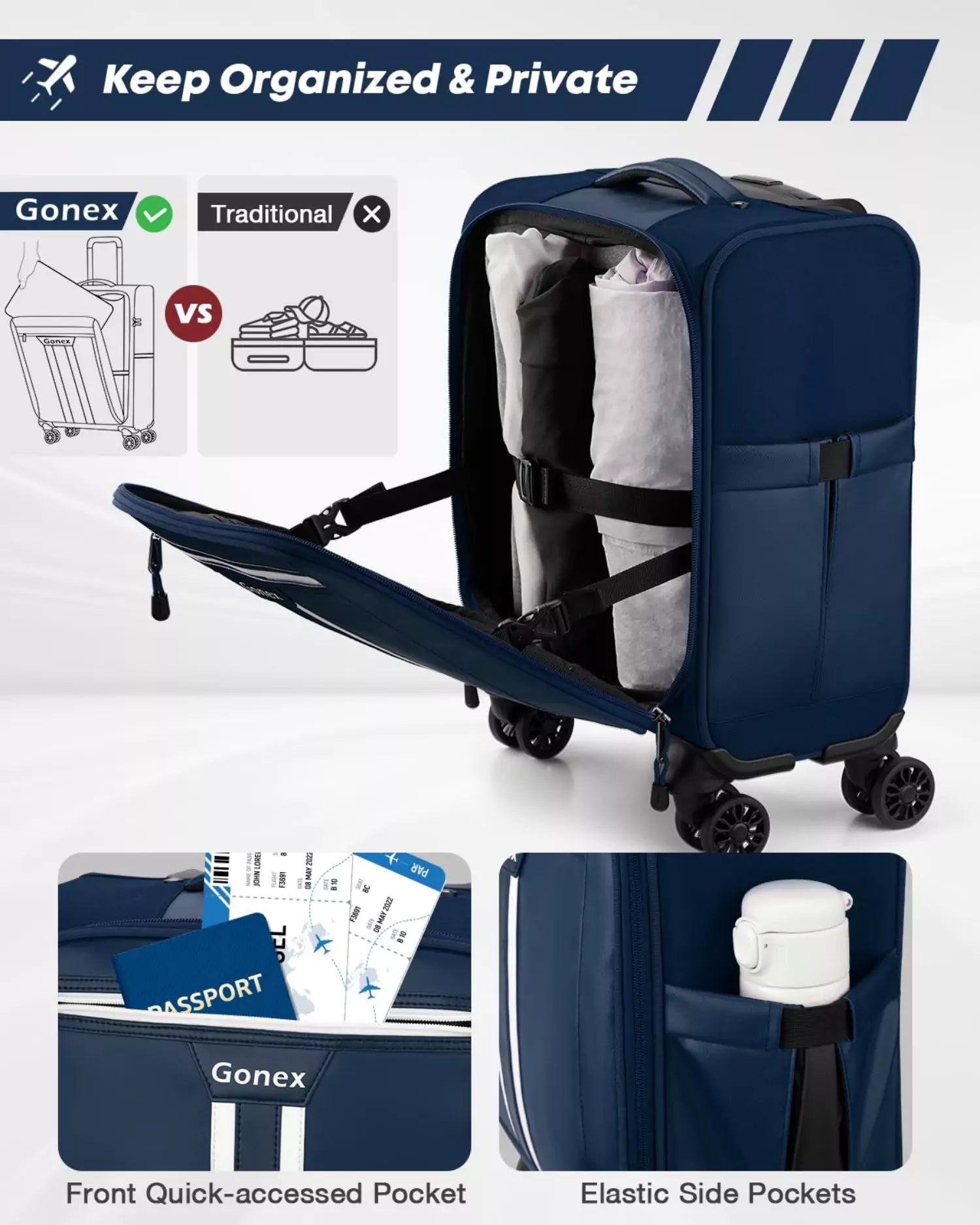 gonex-16-inch-rolling-spinner-carry-on-suitcase-with-waterproof-pvc image 6