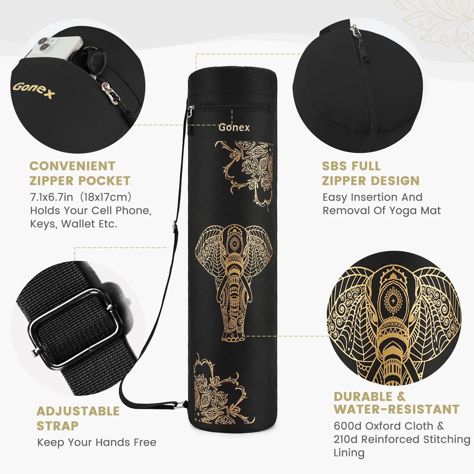gonex-yoga-mat-bag-elephant-600d-oxford-cloth-water-resistant image 3