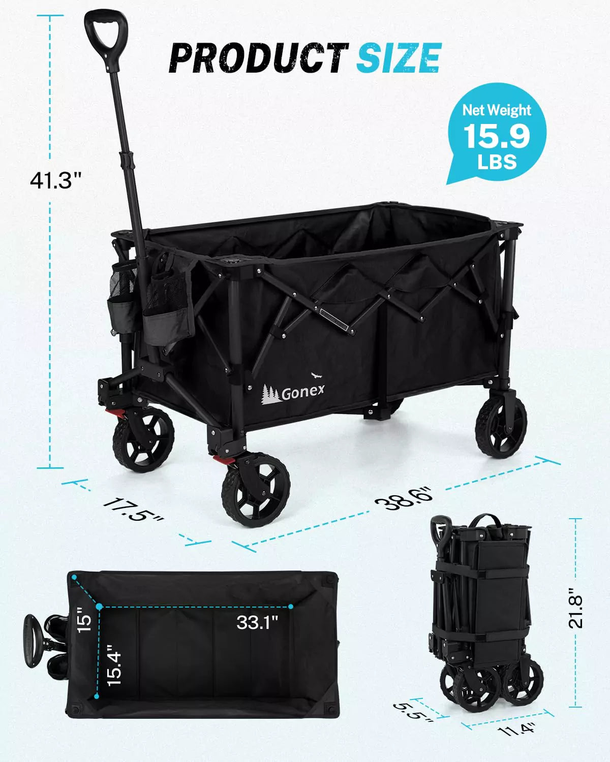 gonex-38-l-collapsible-wagon-cart-with-200l-capacity-360-lbs-weight-limit image 3