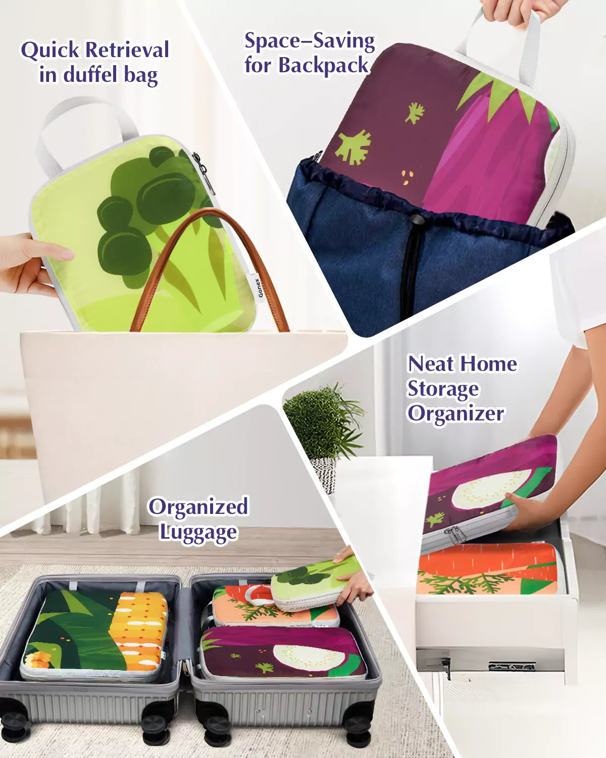 gonex-veggie-compression-packing-cubes-set-space-saving-cute-prints-dual-zipper- image 8