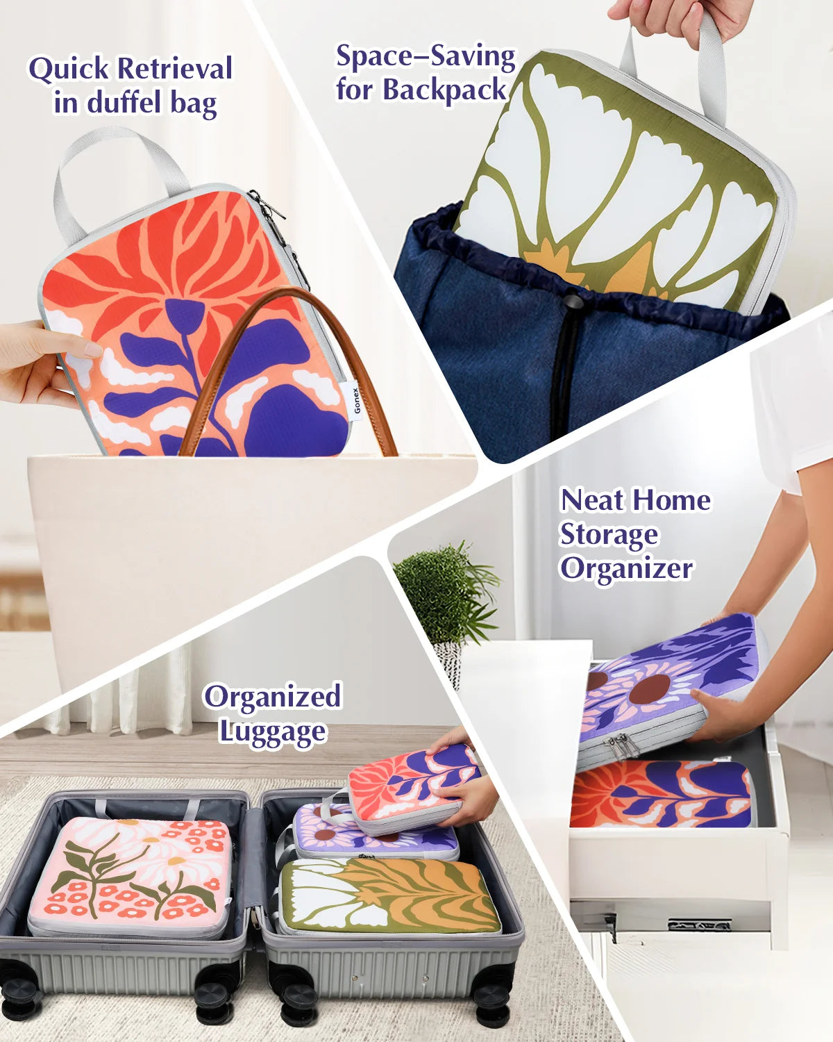 gonex-compression-packing-cubes-4-piece-set-with-floral-pattern image 6