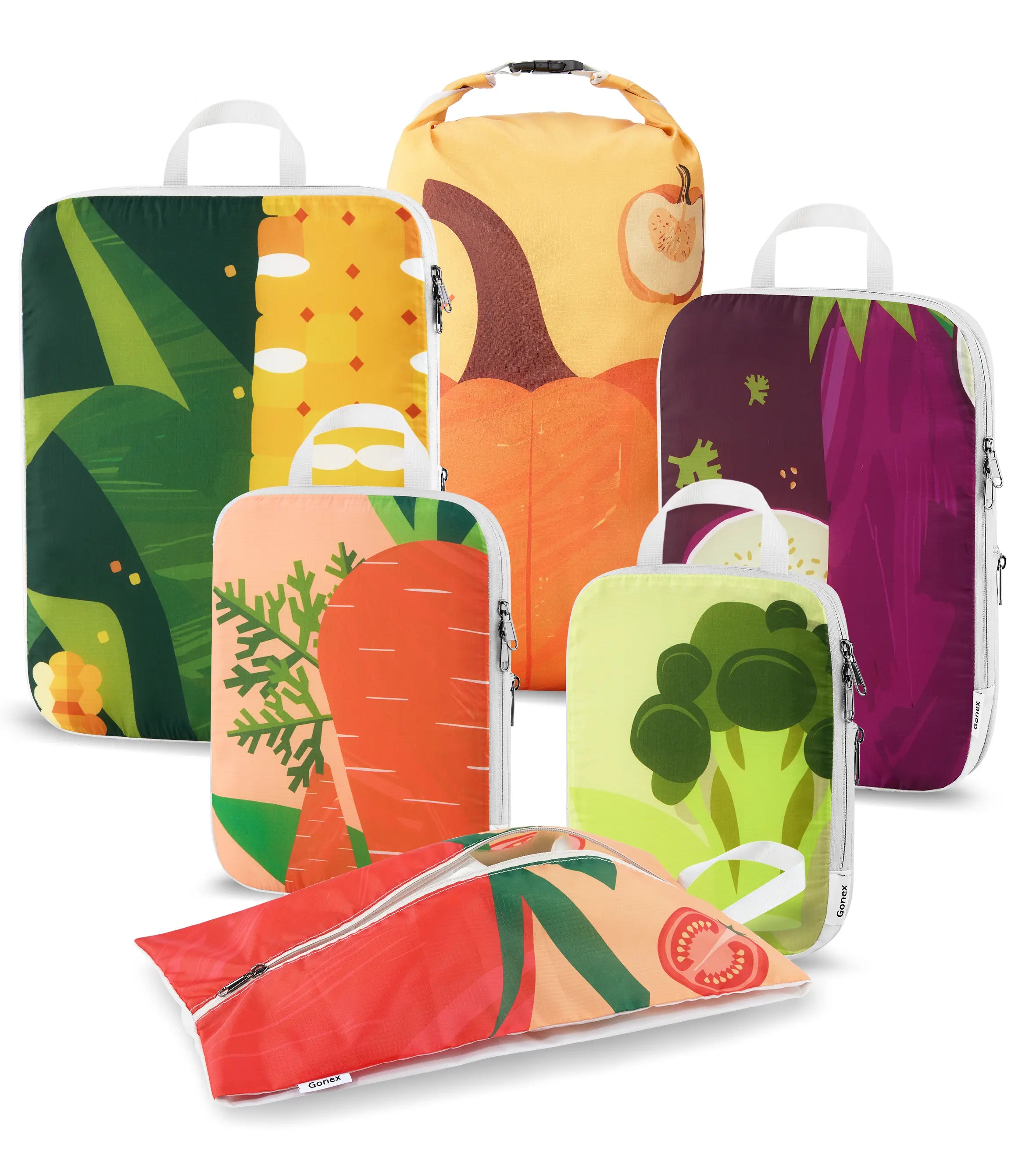 gonex-veggie-compression-packing-cubes-set-space-saving-cute-prints-dual-zipper- image 1