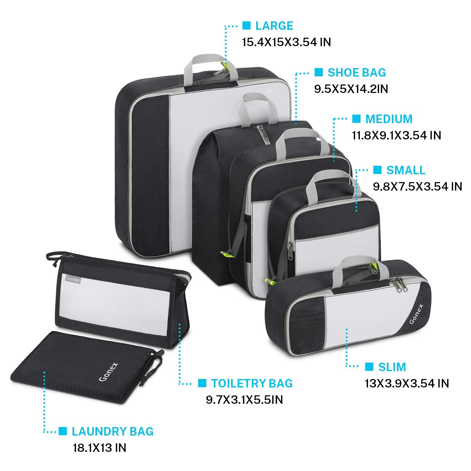 gonex-compressible-packing-cubes-7-pcs-complete-travel-organizer-set image 2