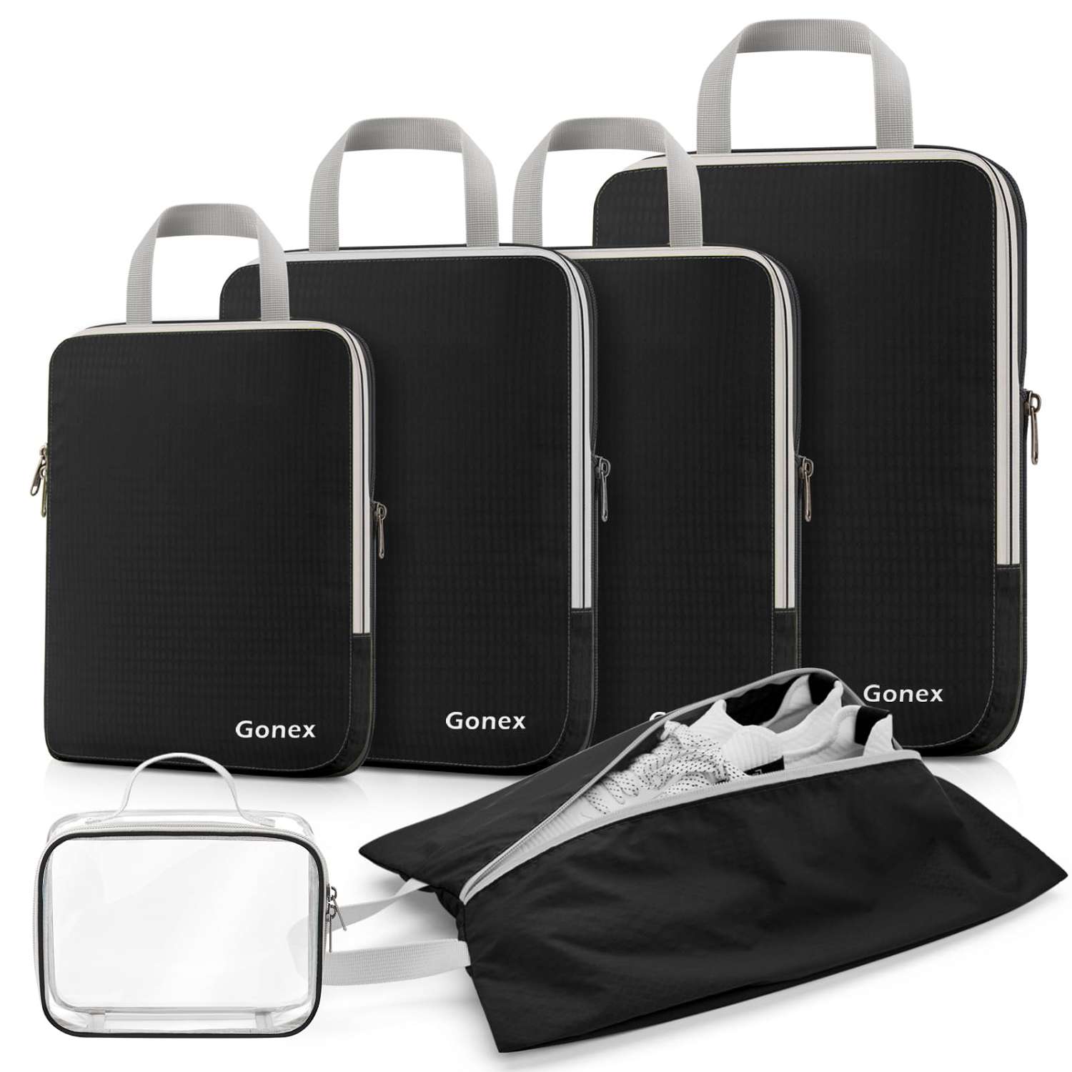 gonex-compression-packing-cubes-6-piece-set-with-clear-toiletry-bag-space-saving image 2