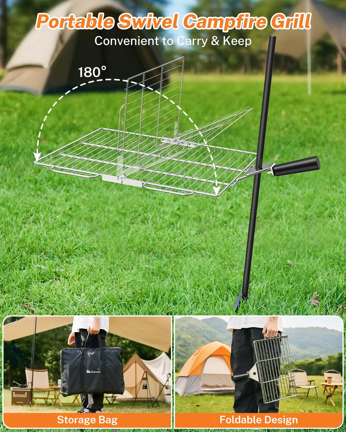 gonex-portable-folding-swivel-campfire-grill-grate-stainless-steel-with-storage- image 6