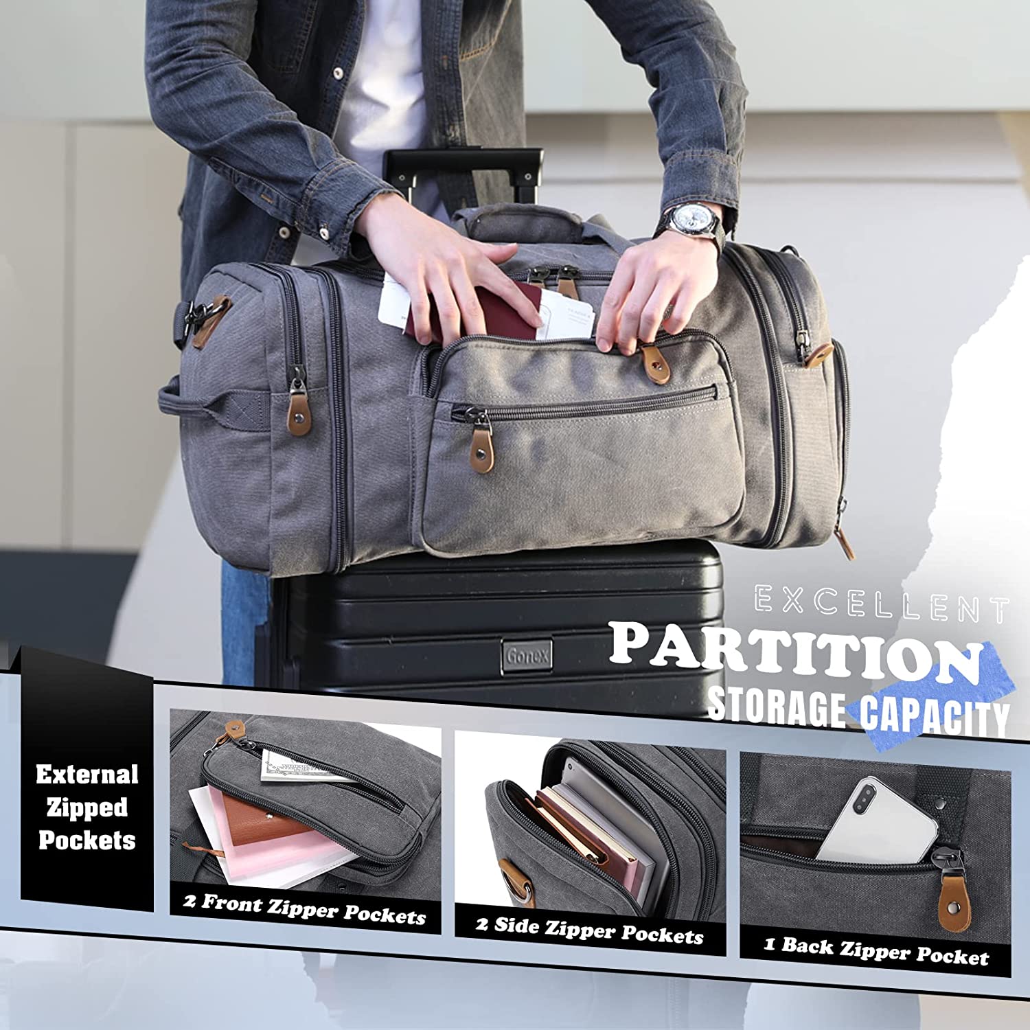 gonex-60l-canvas-duffle-bag-with-shoe-compartment image 7