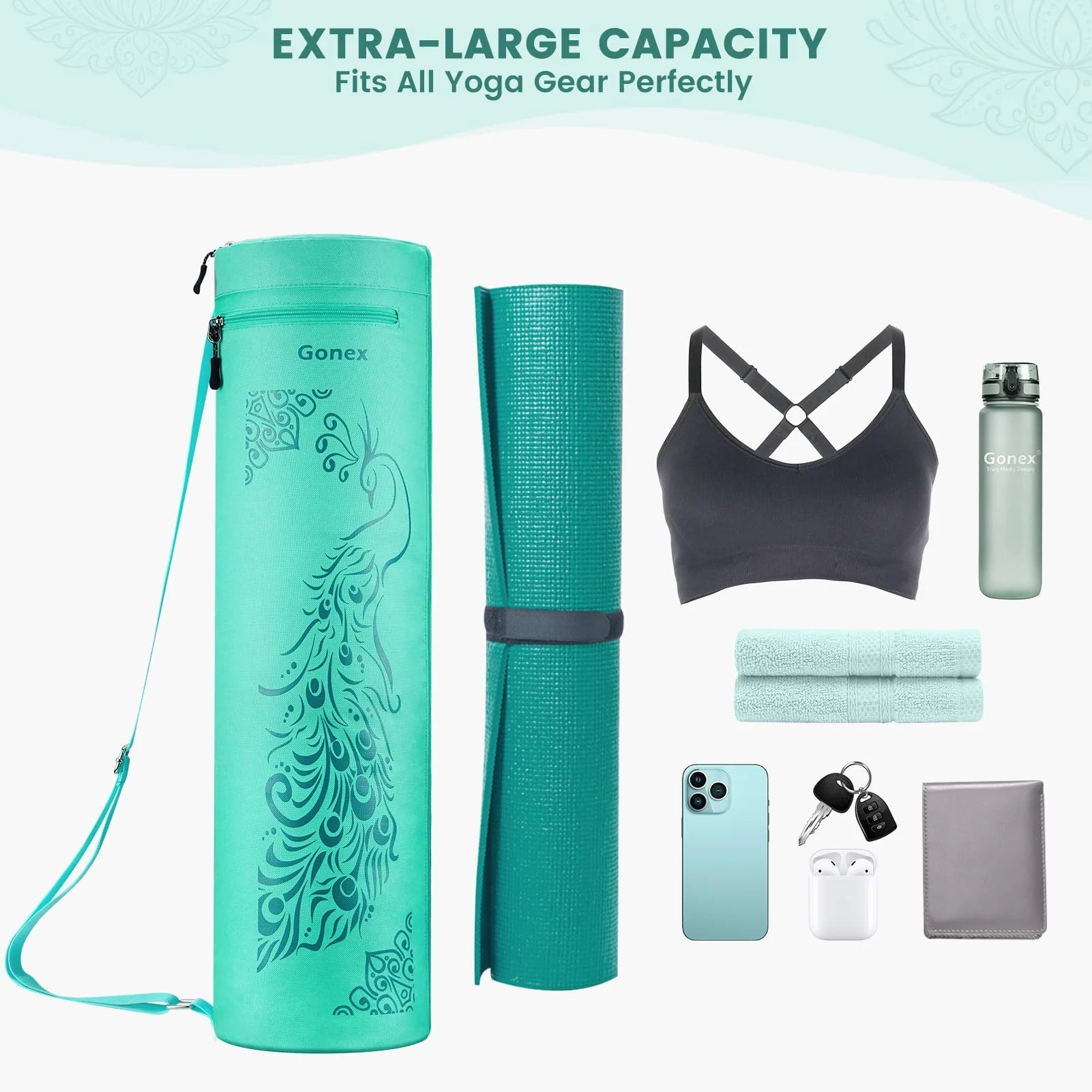 gonex-yoga-mat-bag-with-peacock-pattern-28-x-7-diameter image 3