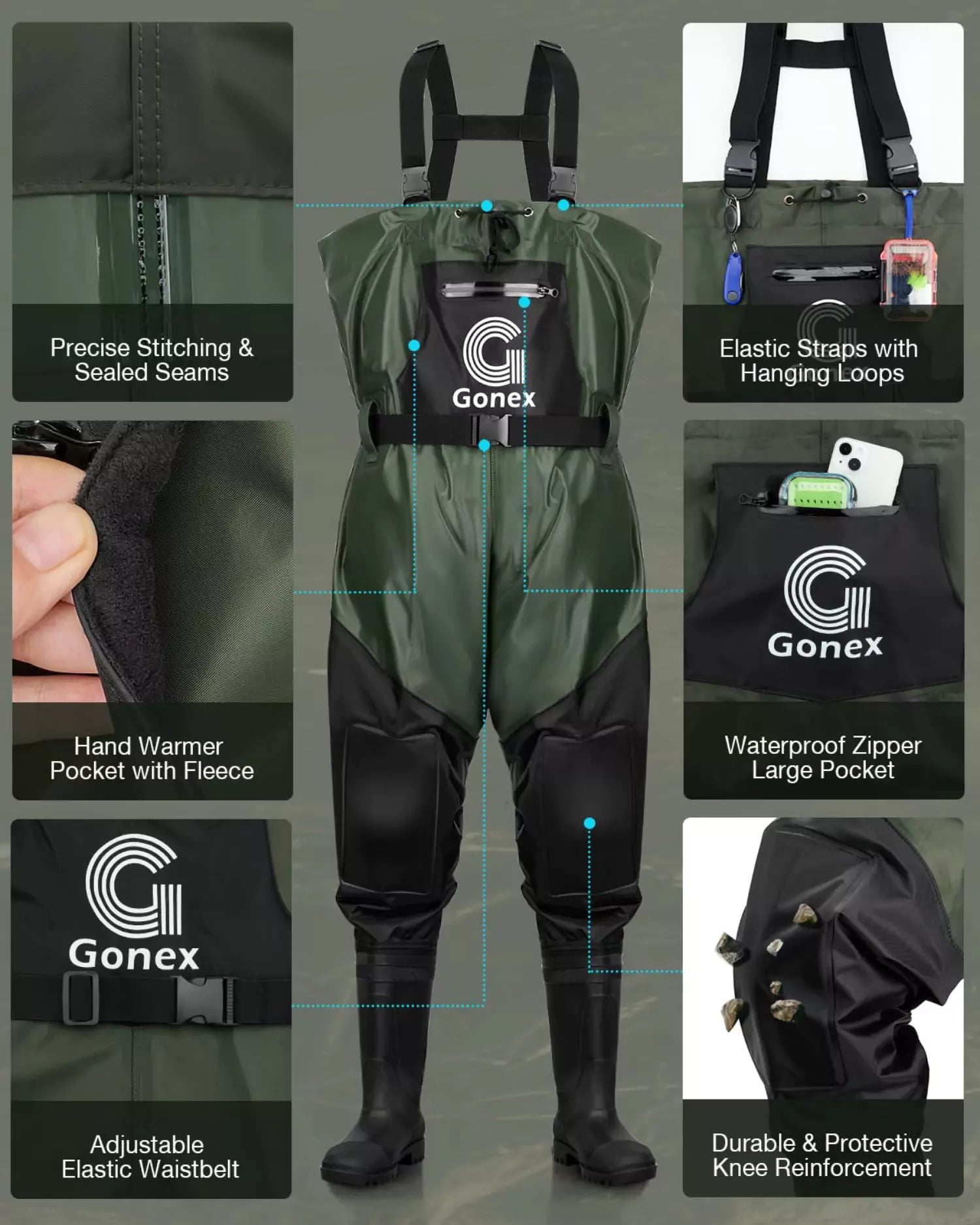 gonex-pvc-chest-wader-with-boot-hanger-waterproof-lightweight image 2